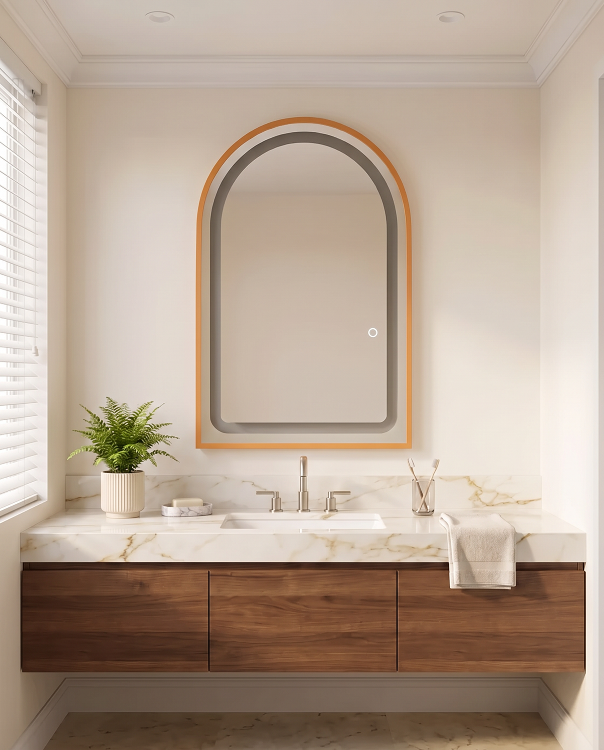 Front Gold Framed Arched Mirror with LED