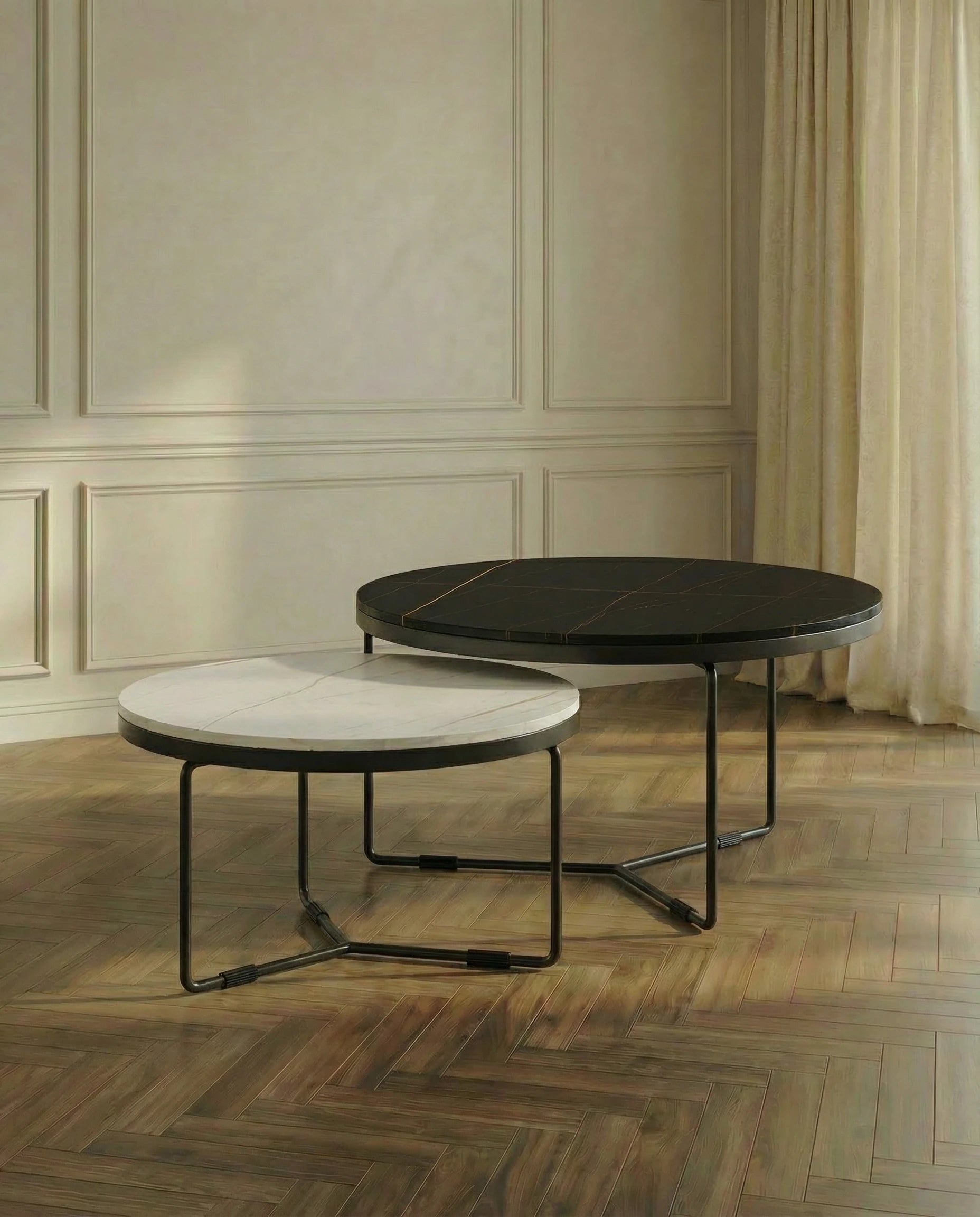Baris Geometric Round Marble Coffee Table (Set of 2)