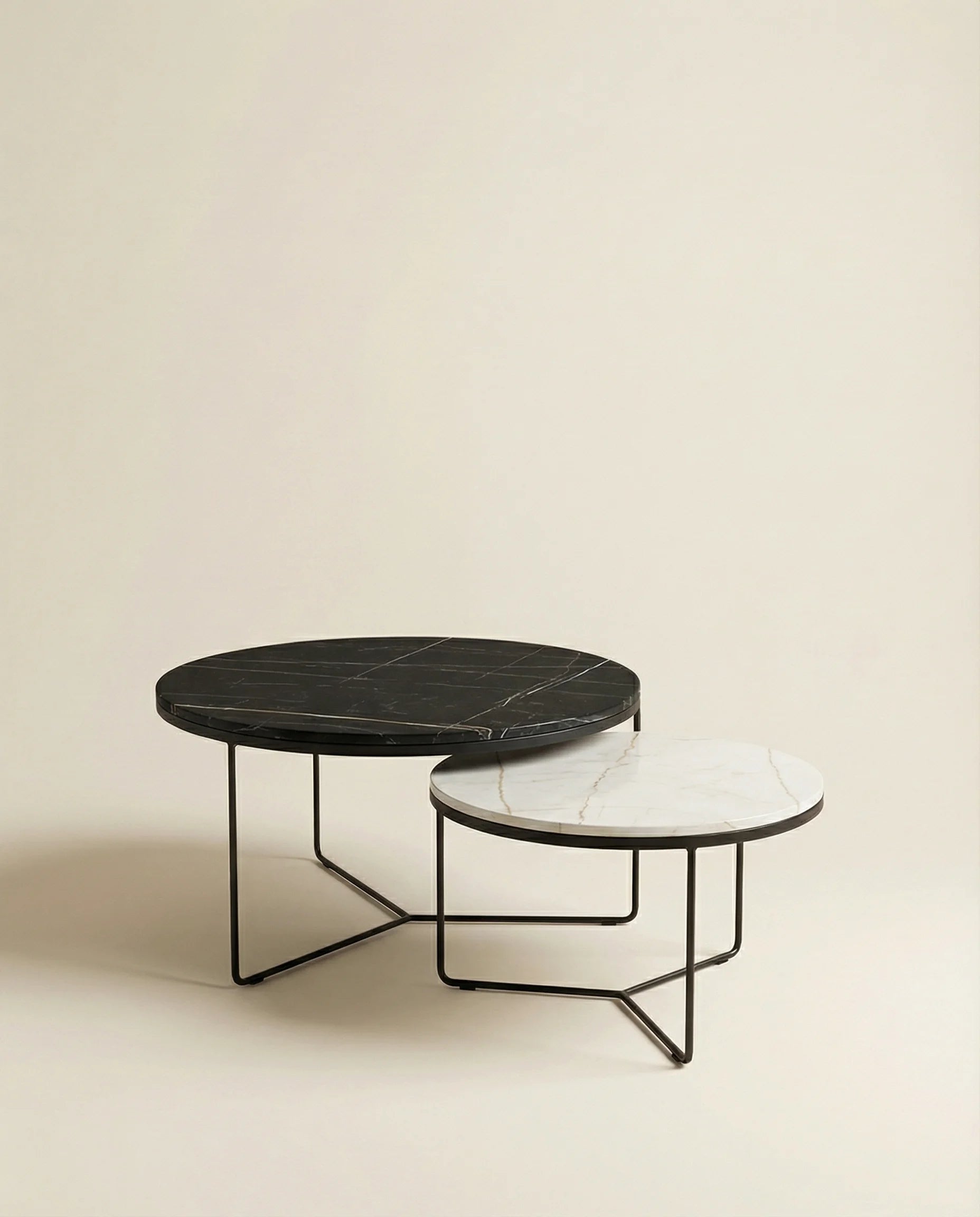Baris Geometric Round Marble Coffee Table (Set of 2)