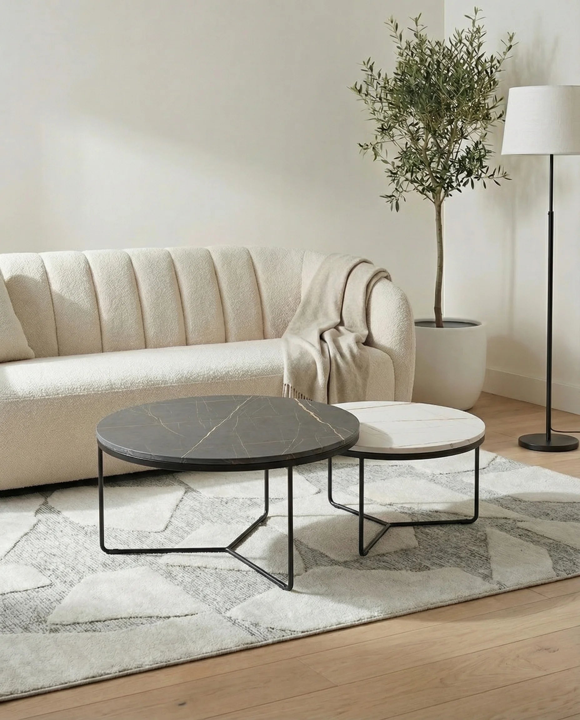 Baris Geometric Round Marble Coffee Table (Set of 2)