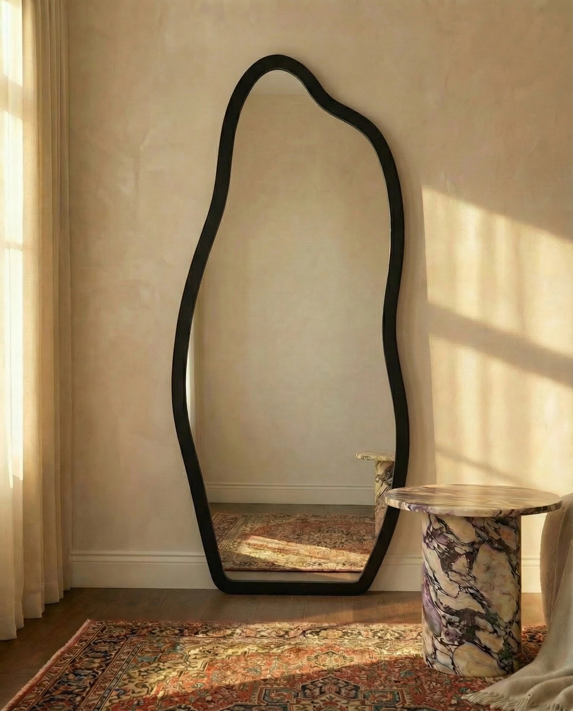Cassie Black Framed Irregular Floor Mirror