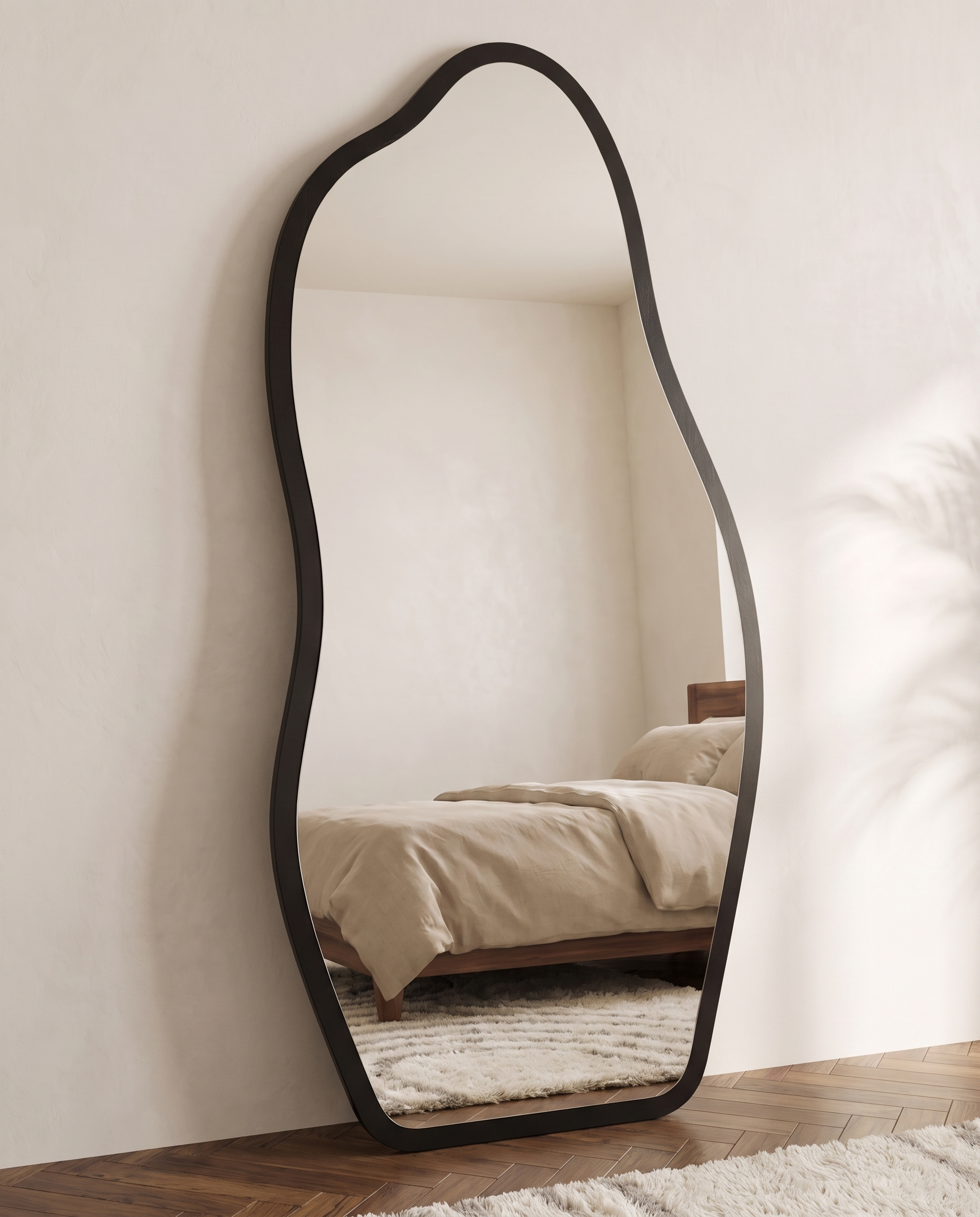 Cassie black framed irregular floor mirror