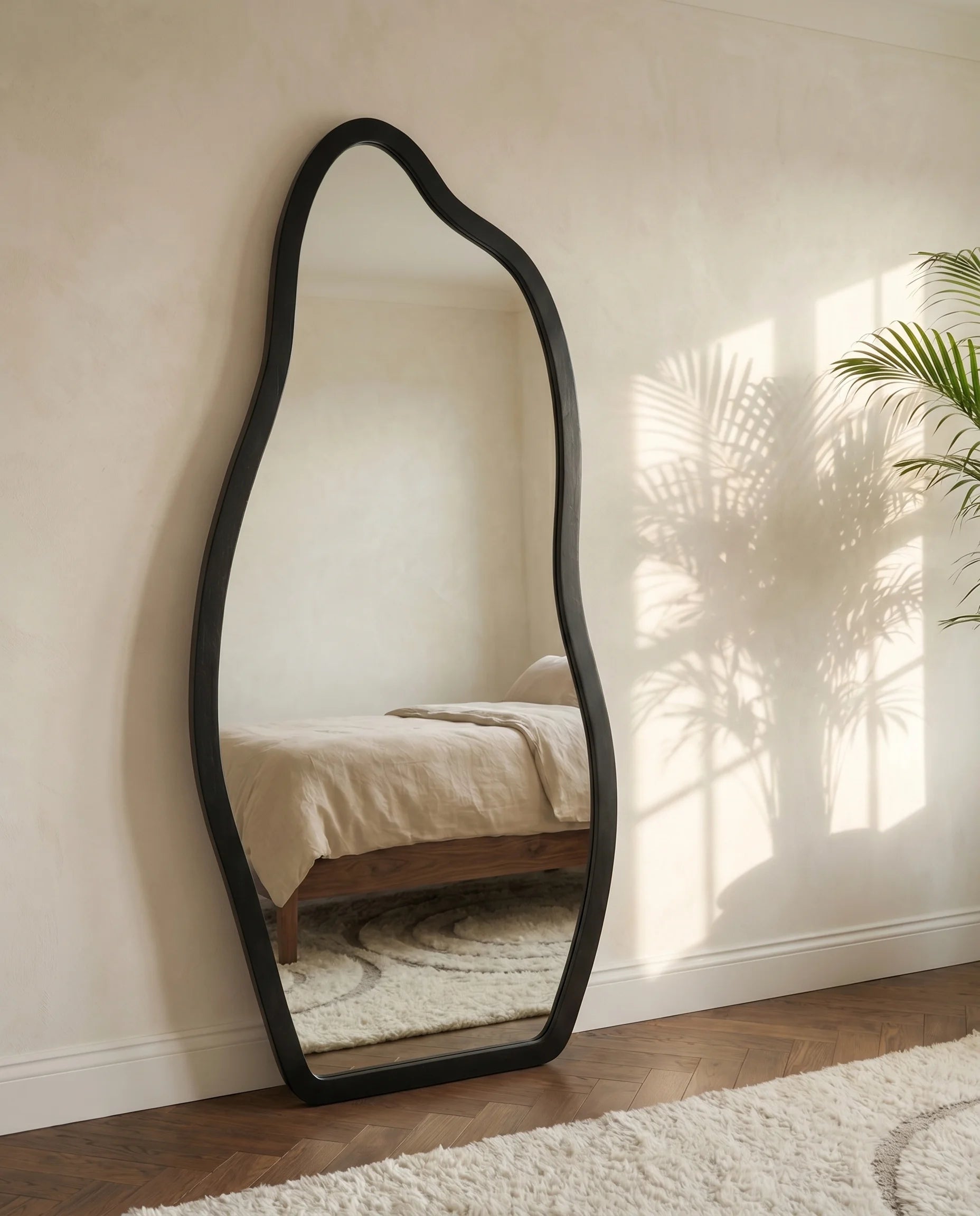 Cassie black framed irregular floor mirror