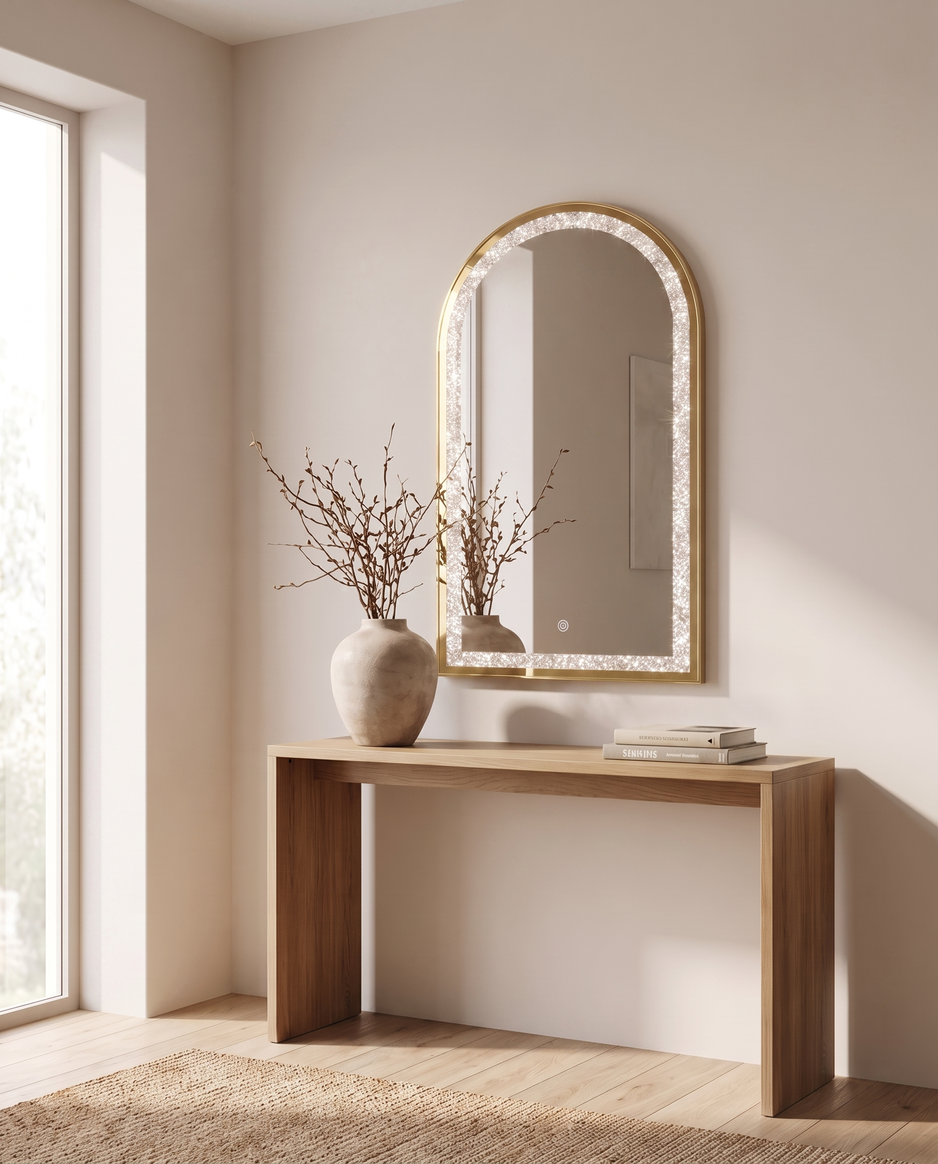 Celine Golden Arch LED Mirror with Crystal Inlay