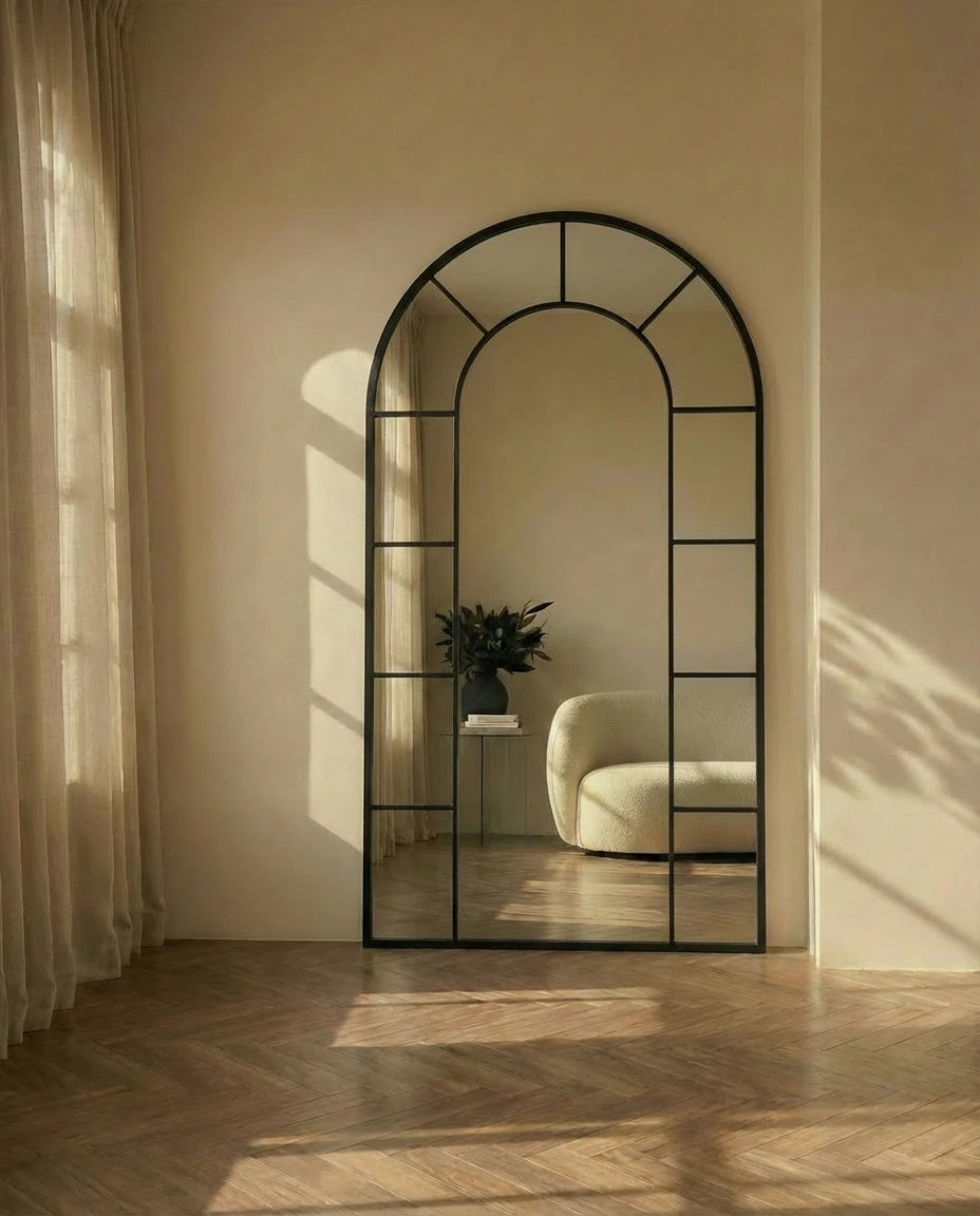 Charles Black Framed Window Style Arch Mirror