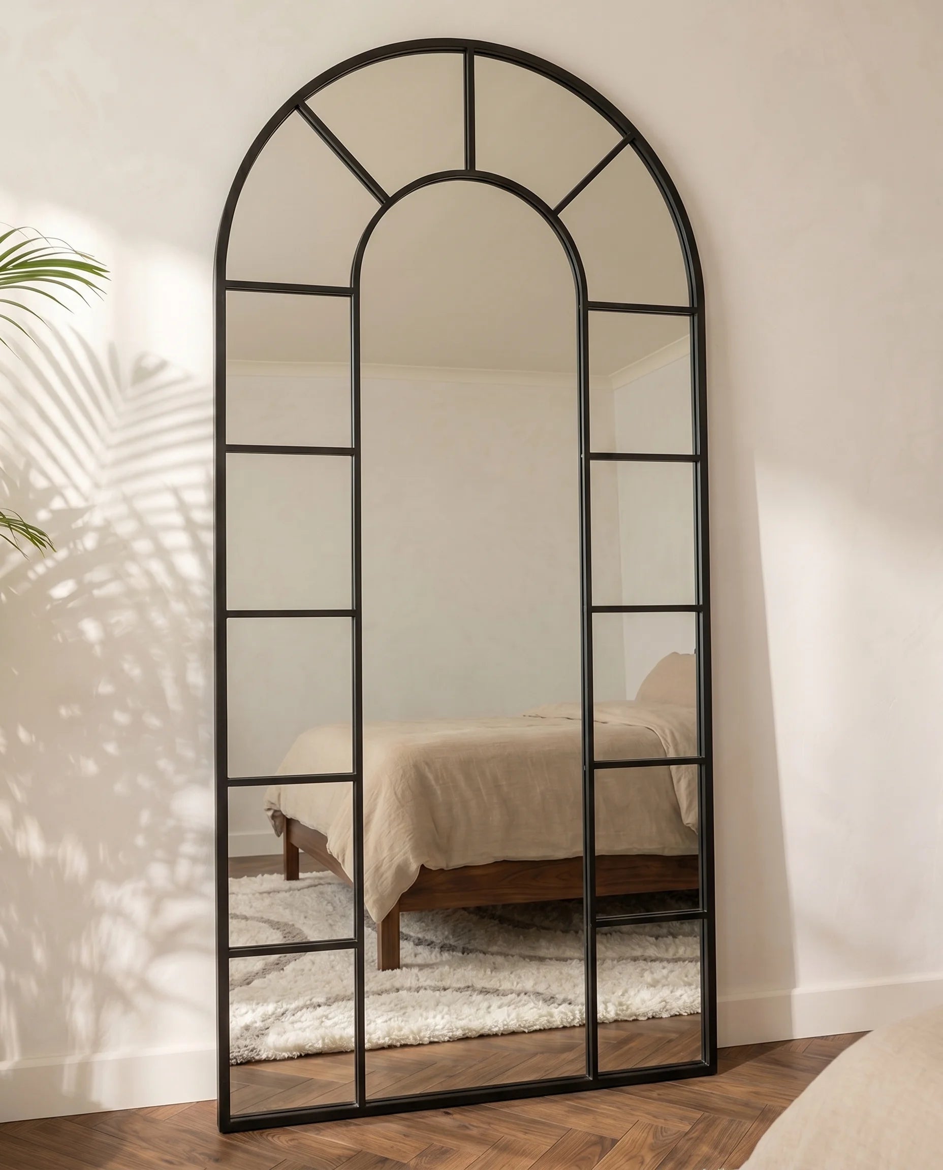 Charles black framed window style arch mirror