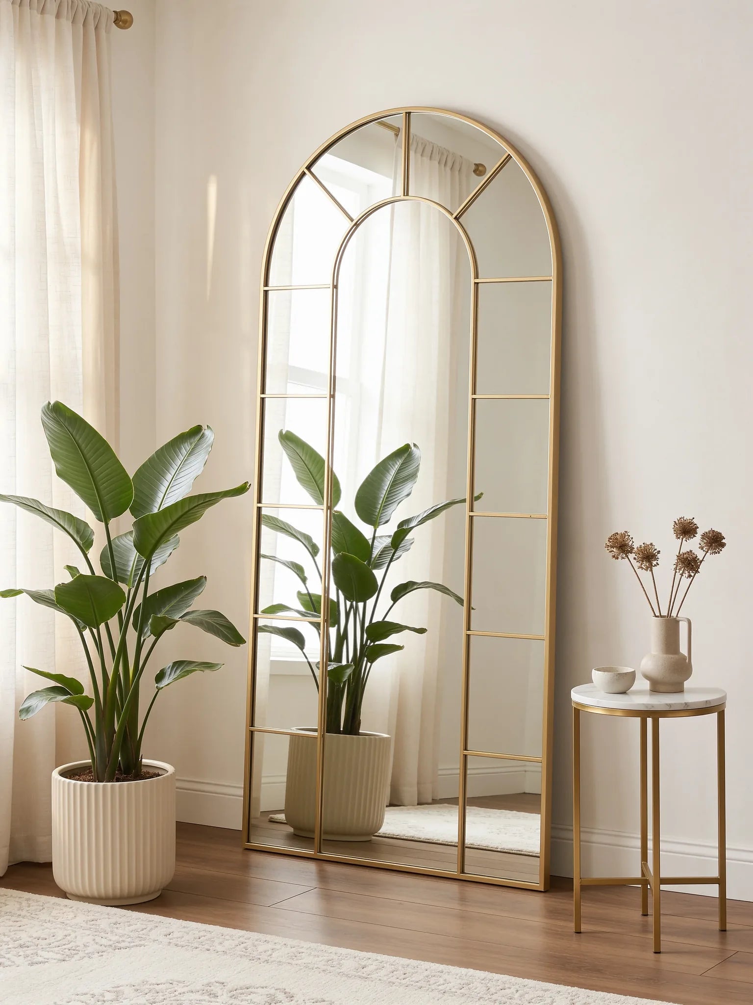 Charles tall window arched mirror with golden frame