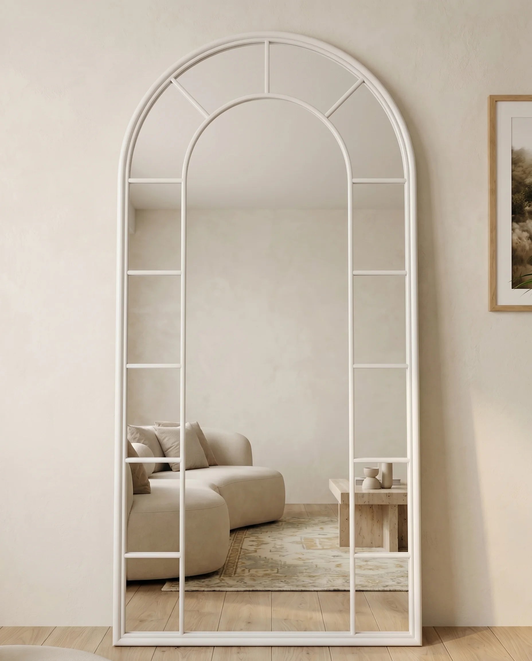 Charles silver window-pane arched mirror