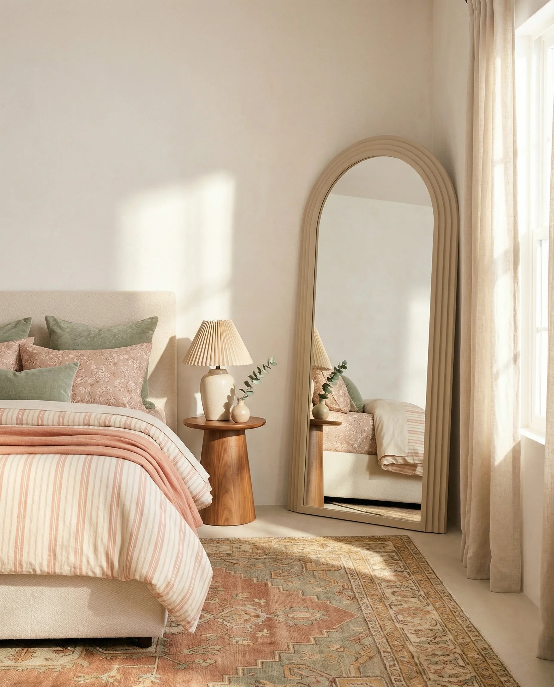 Charlotte beige arched full-length mirror in a Dubai bedroom