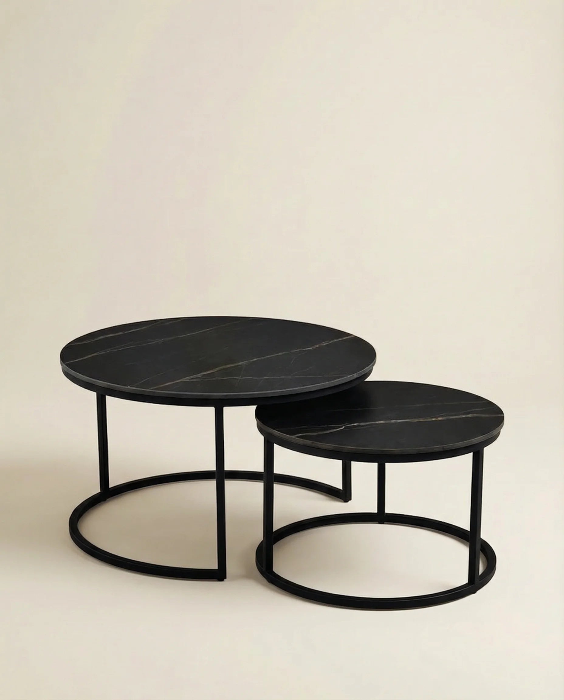 Corbin Nesting Round Marble Coffee Table in Black (Set of 2)