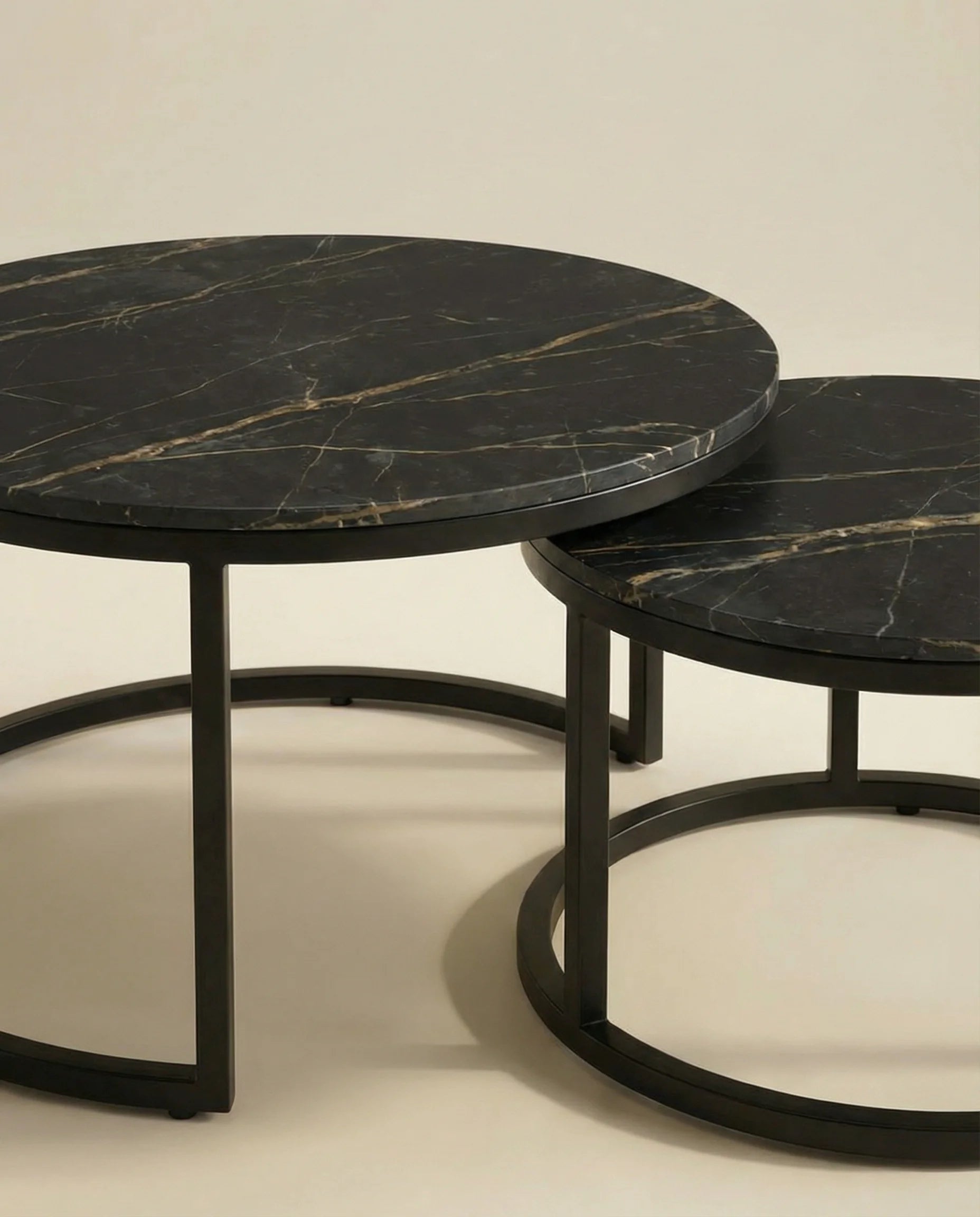 Corbin Nesting Round Marble Coffee Table in Black (Set of 2)