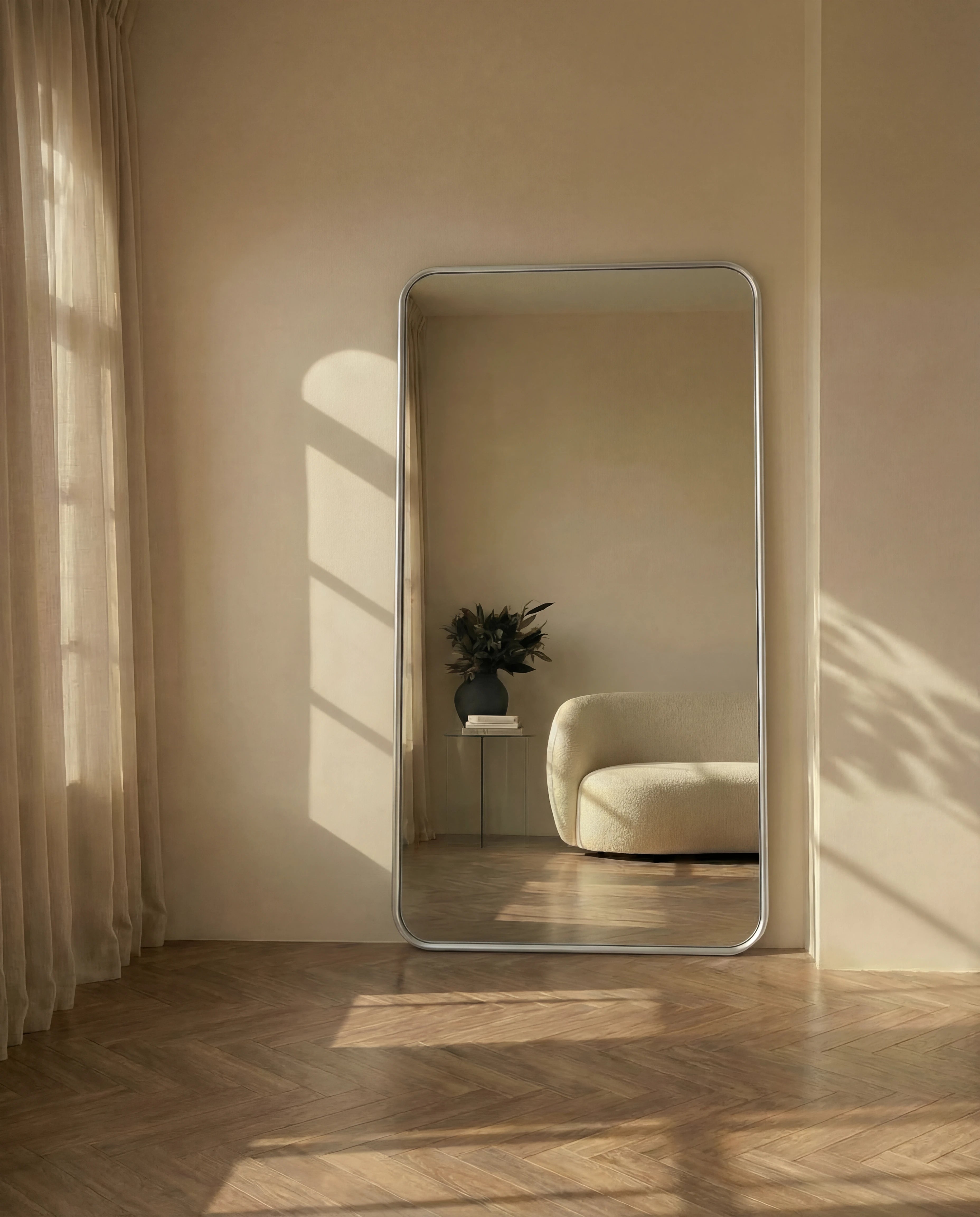 Cosmo Silver Framed Rectangular Mirror with Rounded Corners