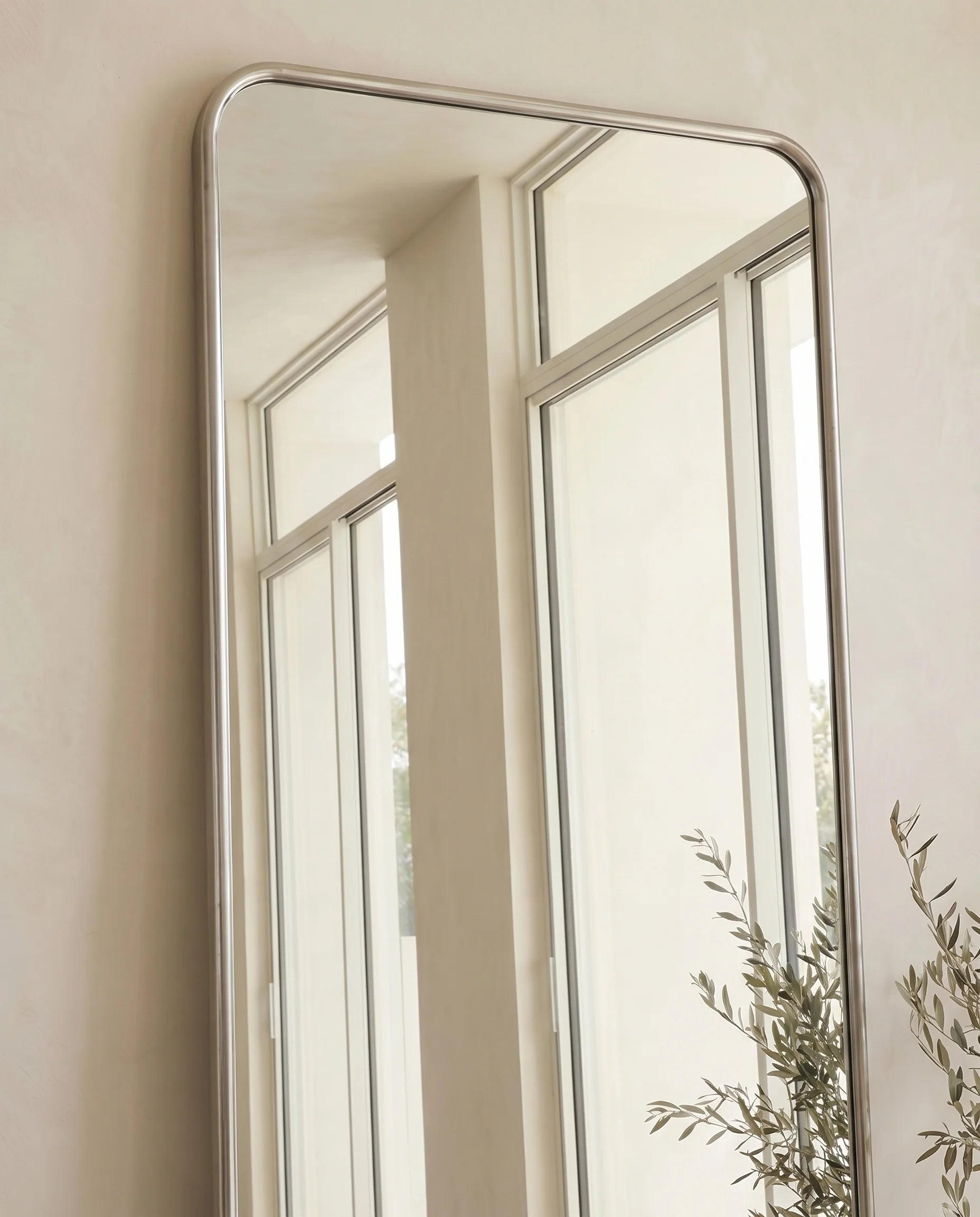 Cosmo Silver Framed Rectangular Mirror with Rounded Corners