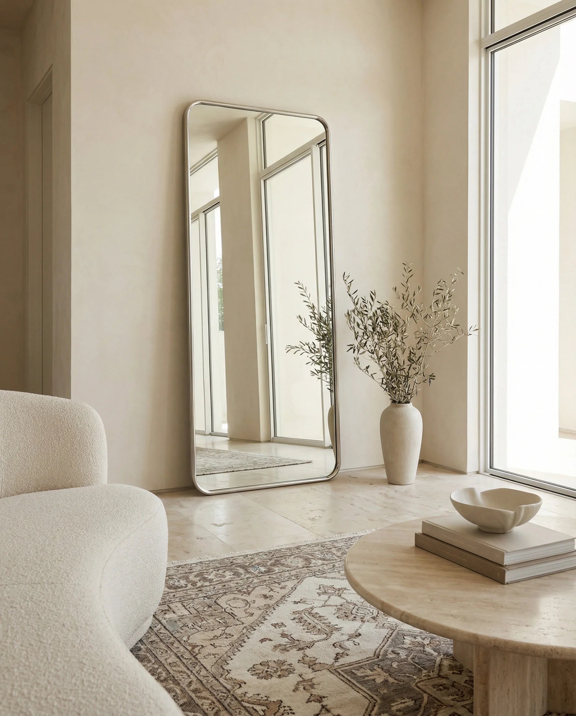 Cosmo Silver Framed Rectangular Mirror with Rounded Corners