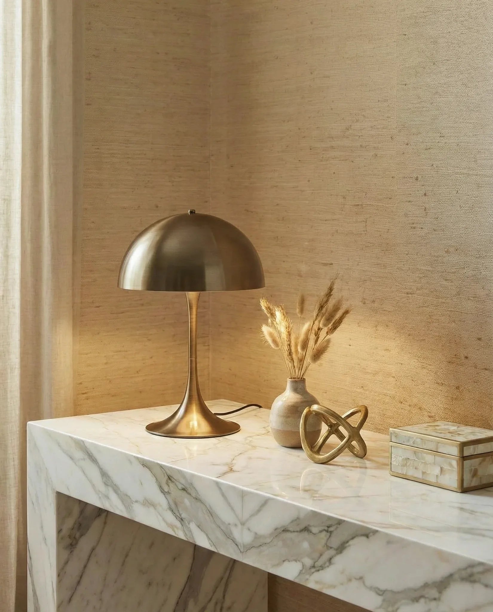 Danish dome brass table lamp with brushed finish