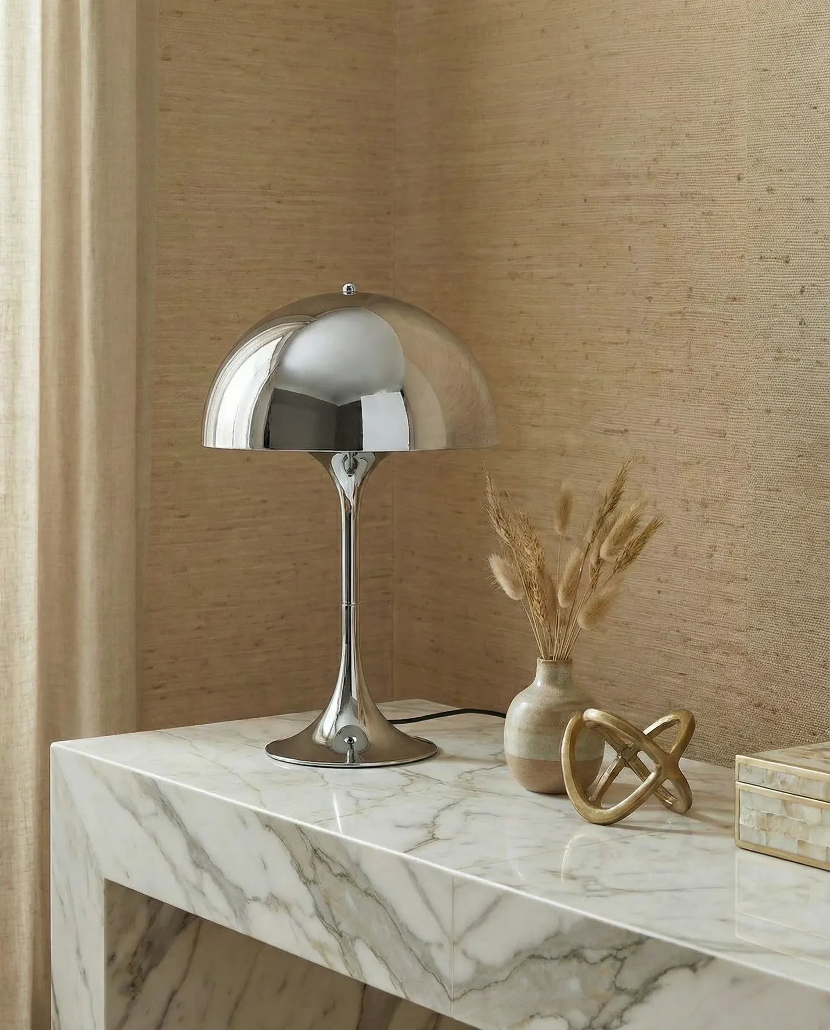 Danish dome silver table lamp with chrome finish