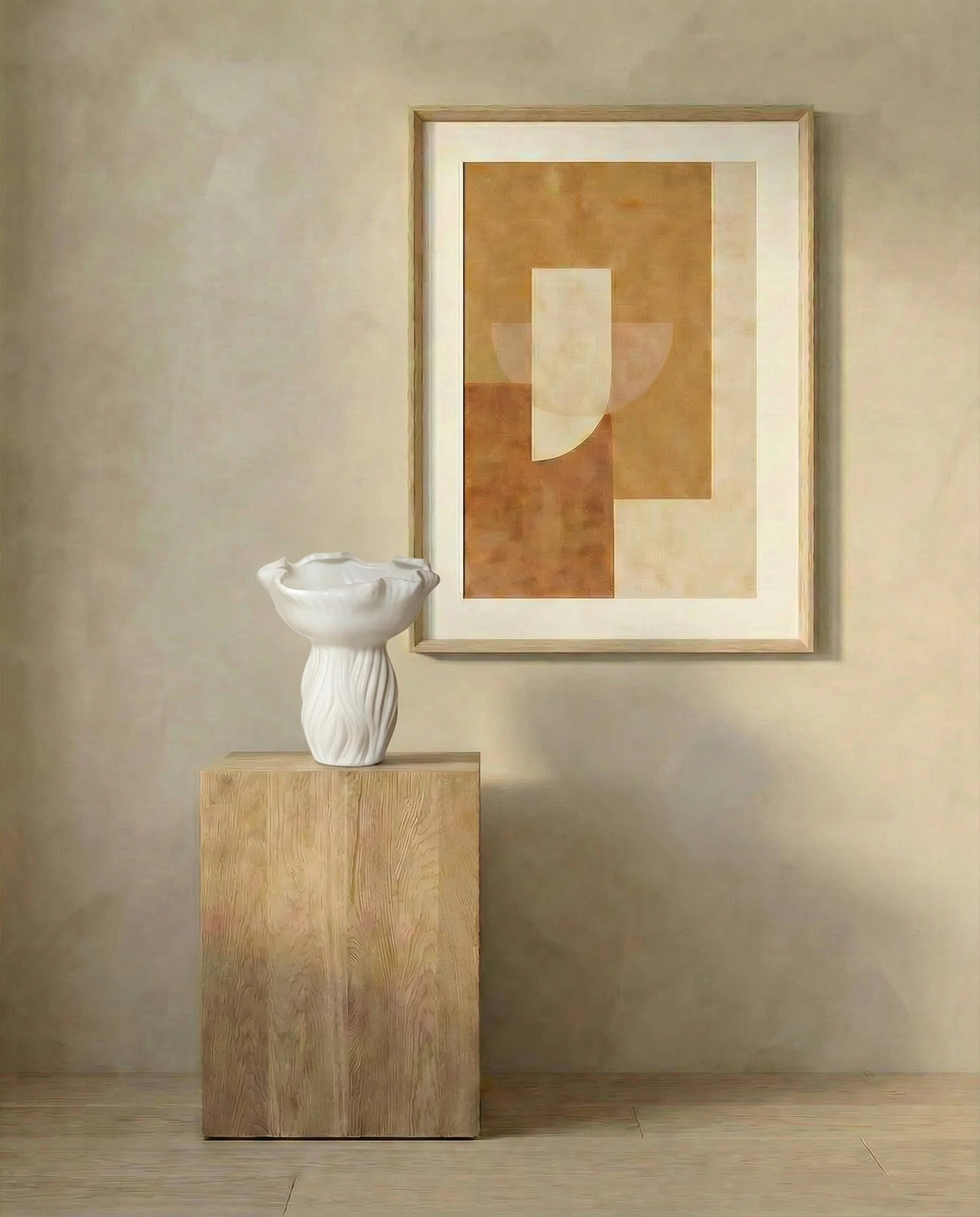 Darya Ivory Rippled Pedestal Ceramic Vase