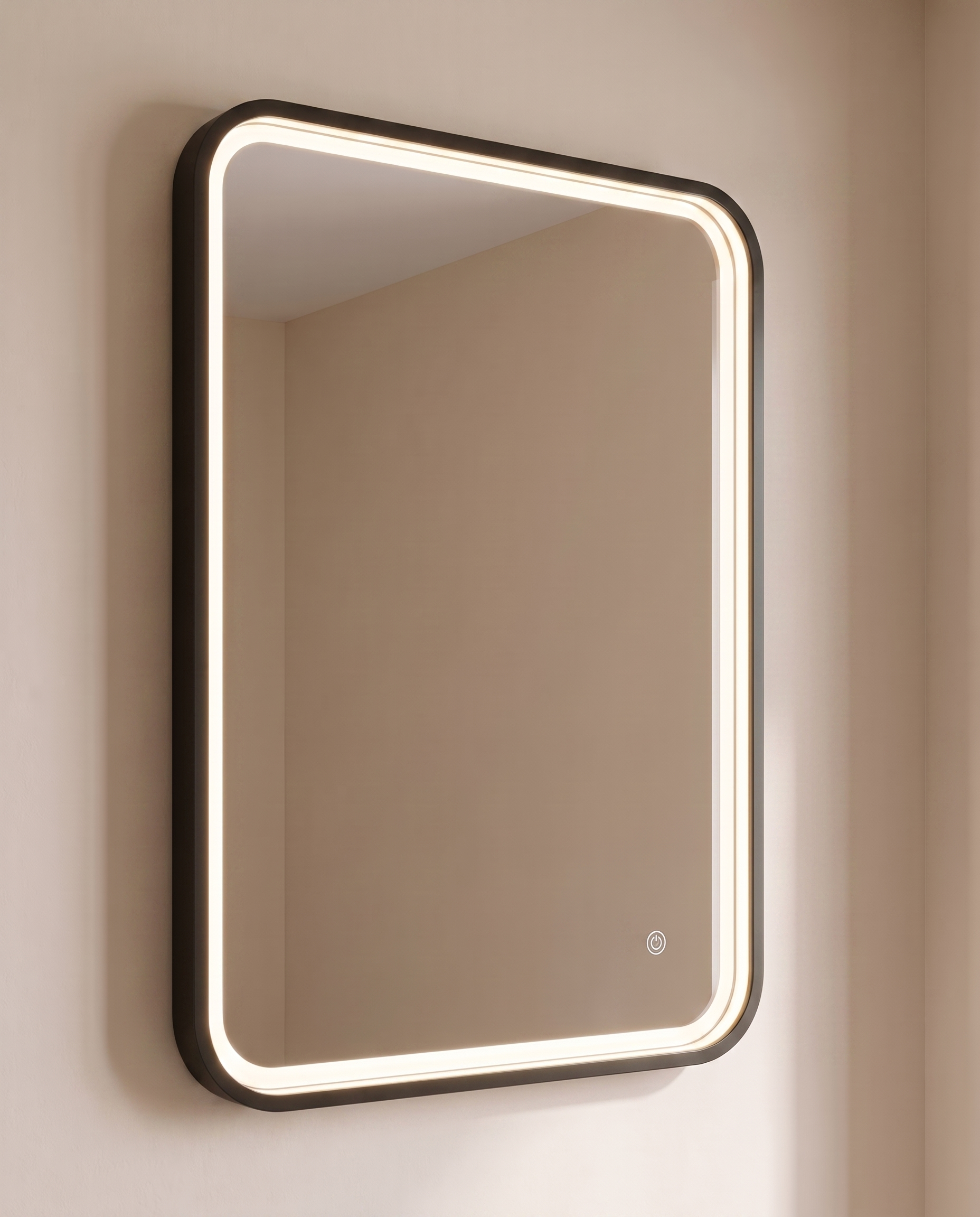 Deluxe black LED rectangular vanity mirror in a Dubai bathroom
