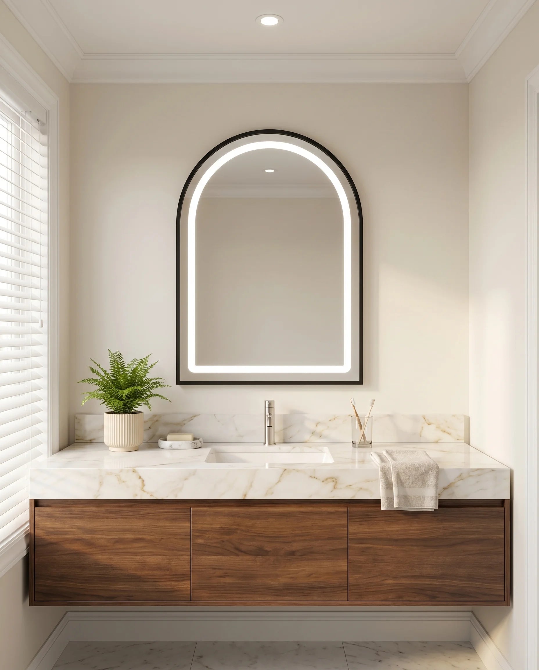 Deluxe Black Framed Arch Vanity Mirror