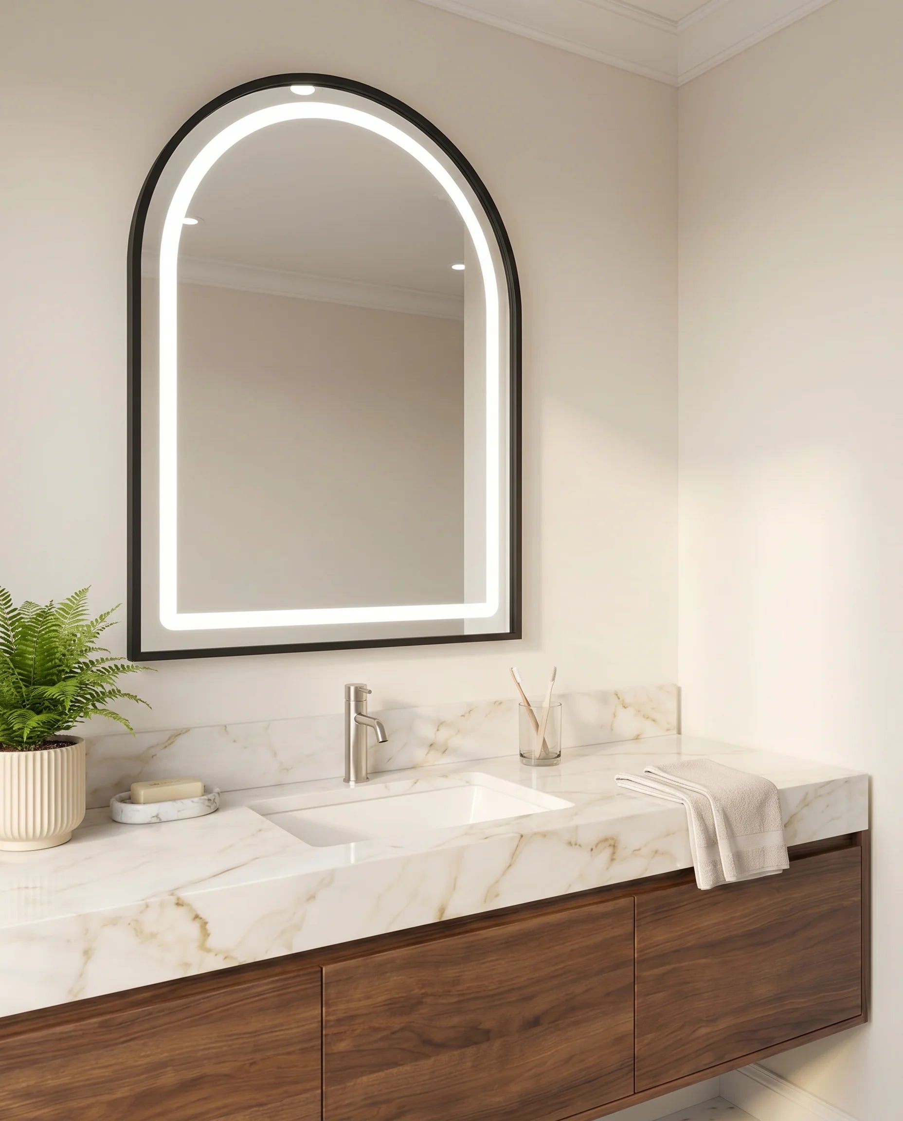 Deluxe Black Framed Arch Vanity Mirror