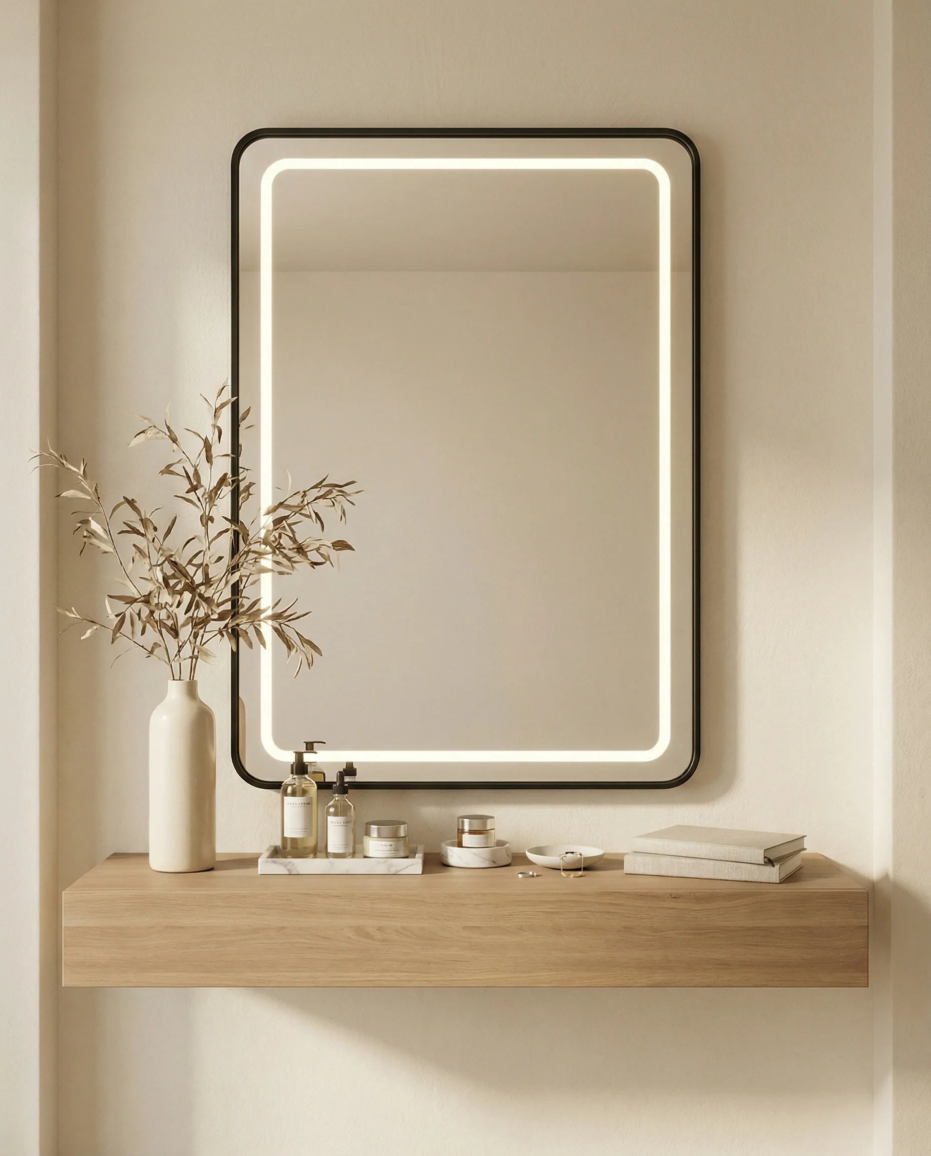 Deluxe LED Black Framed Rectangular Wall Mirror
