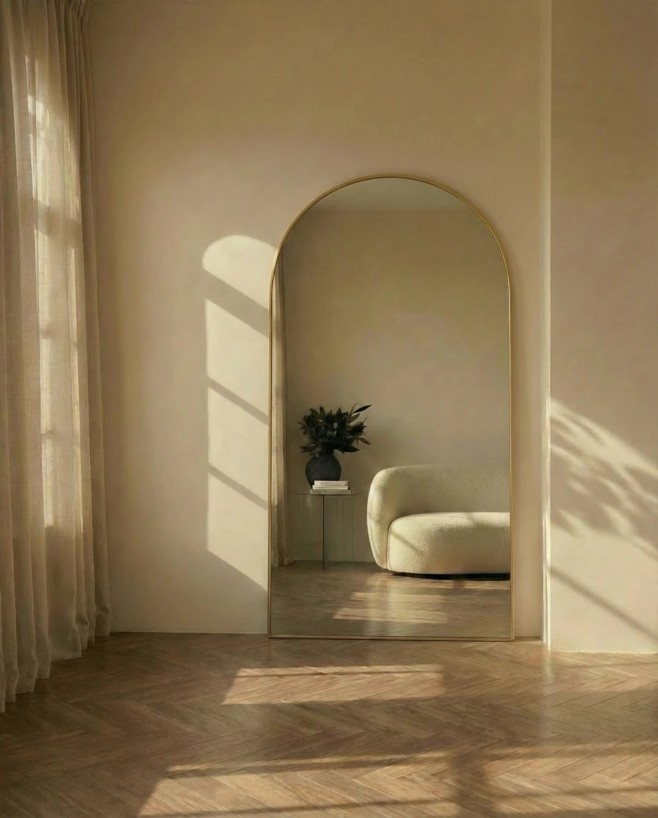 Diana Large Arched Wall Mirror with Golden Frame