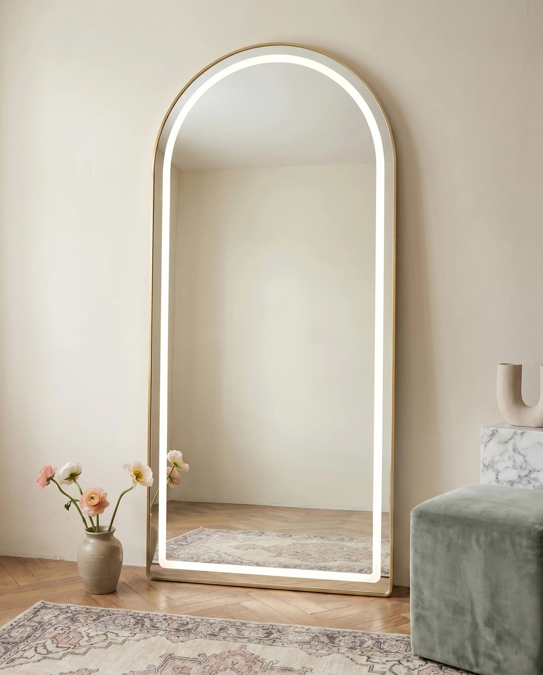 Diana gold LED arched wall mirror