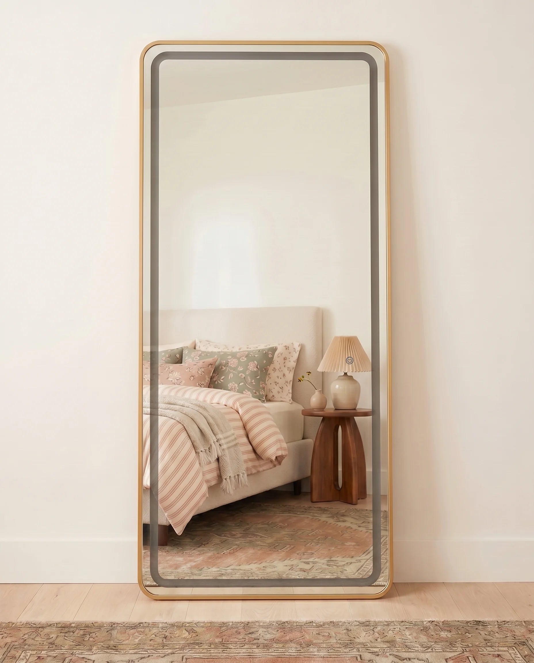 Dominic LED Slim Floor Mirror with Golden Frame