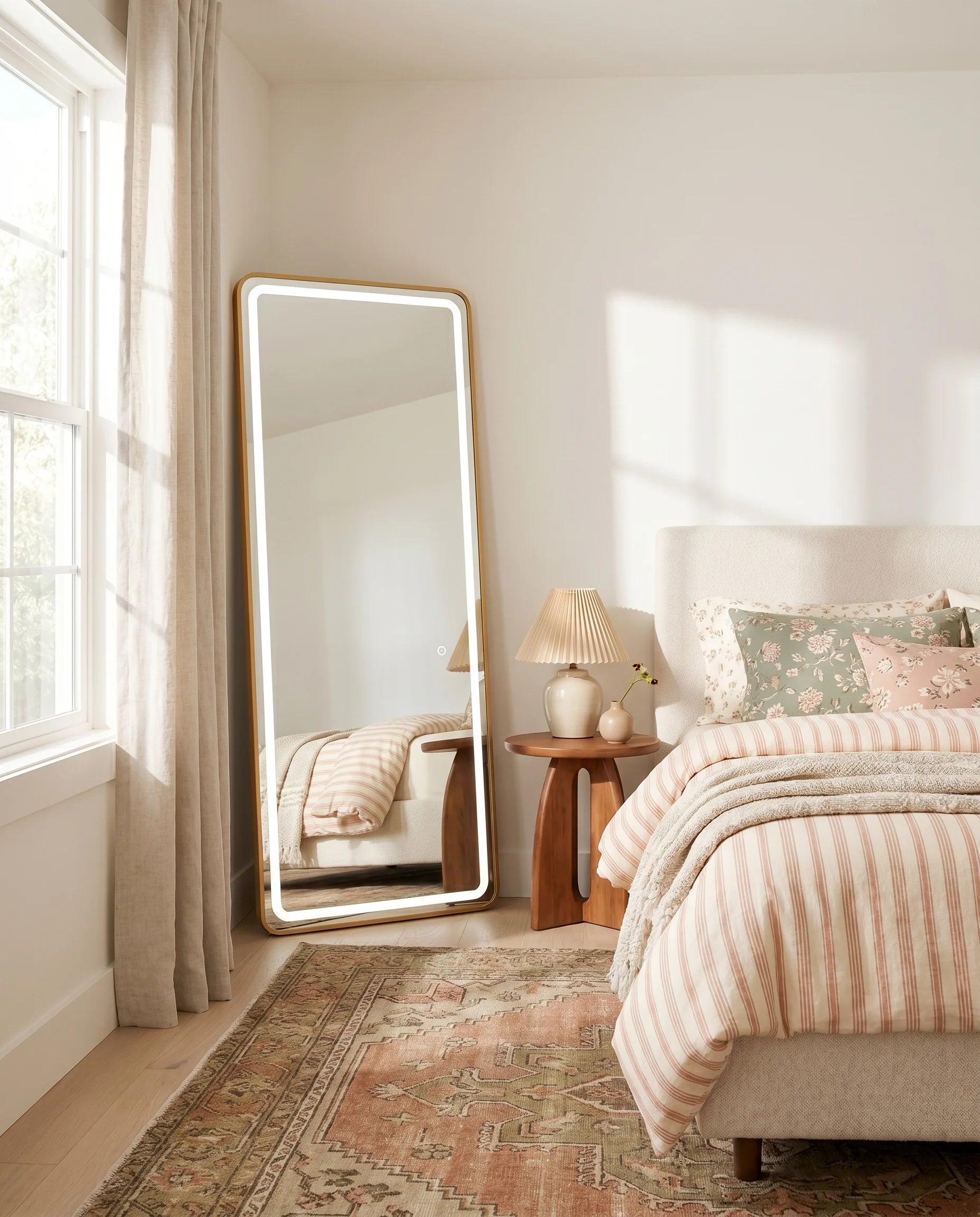 Dominic LED Slim Floor Mirror with Golden Frame