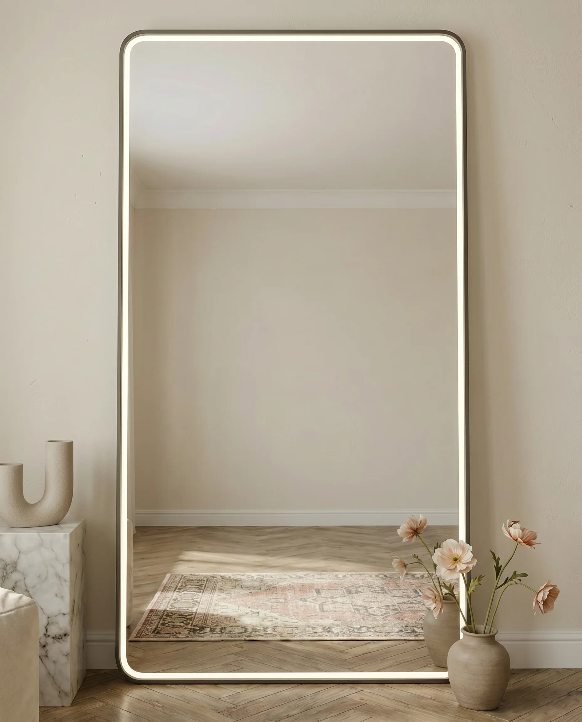 Dominic Black Frame LED Rectangular Floor Mirror