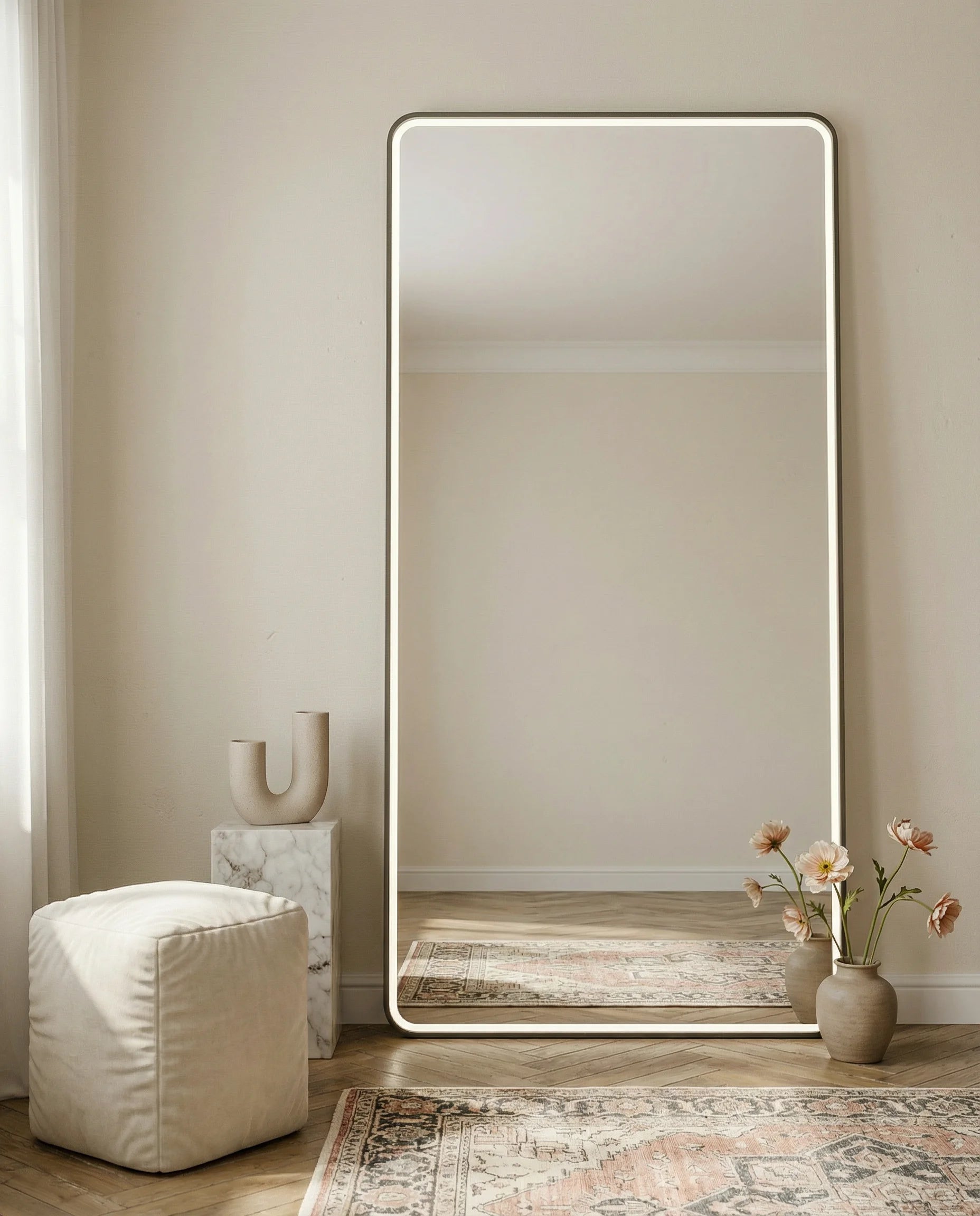 Dominic Black Frame LED Rectangular Floor Mirror