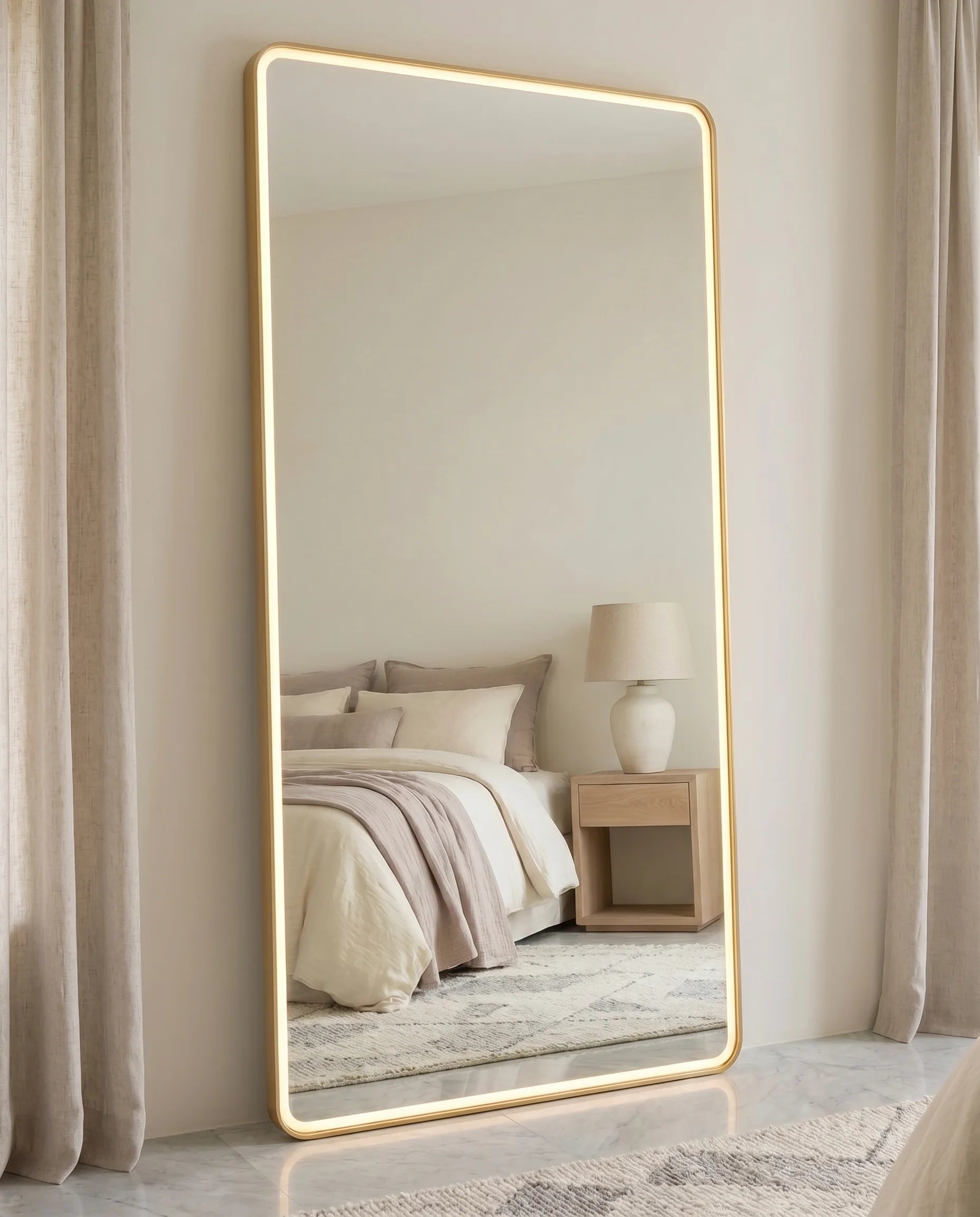 Dominic Golden Frame LED Rectangular Floor Mirror