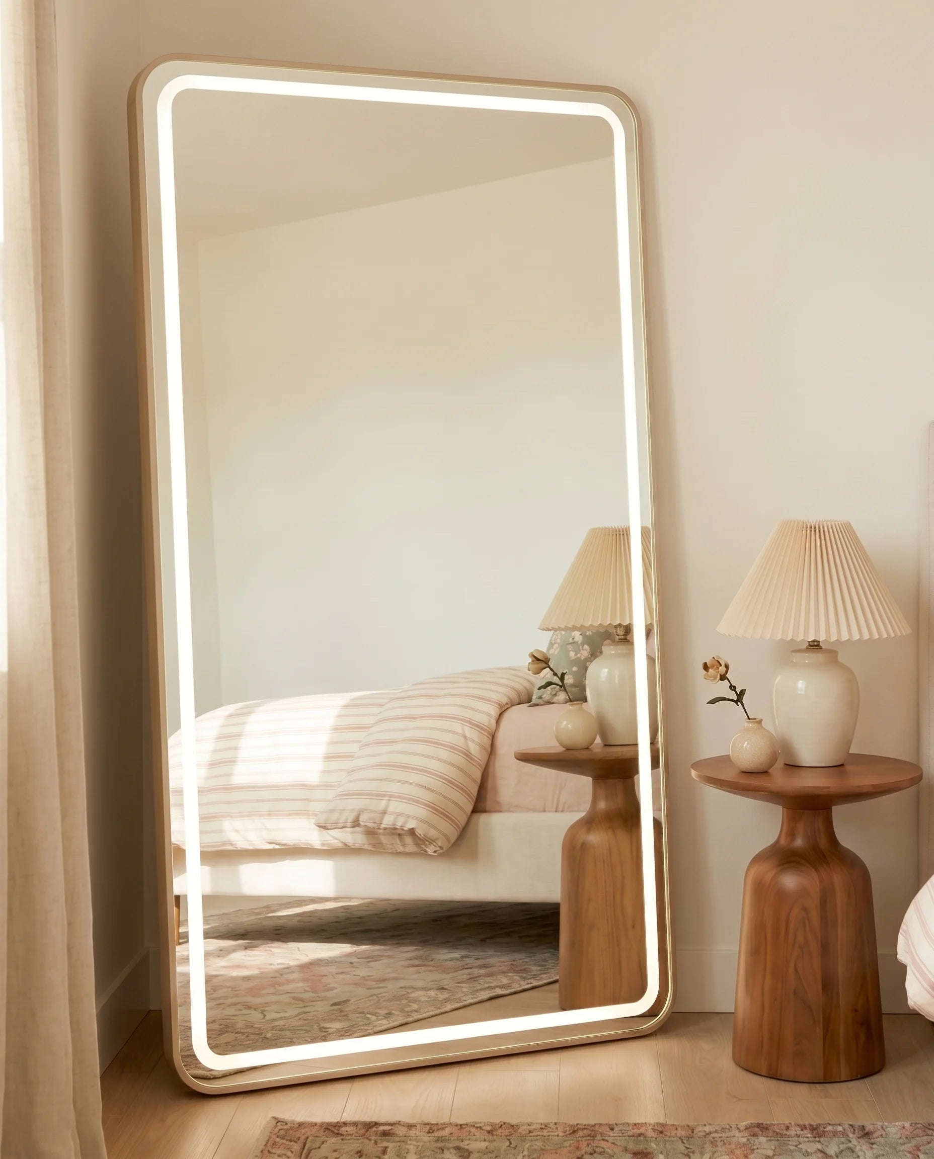 Dominic LED Slim Floor Mirror with Golden Frame