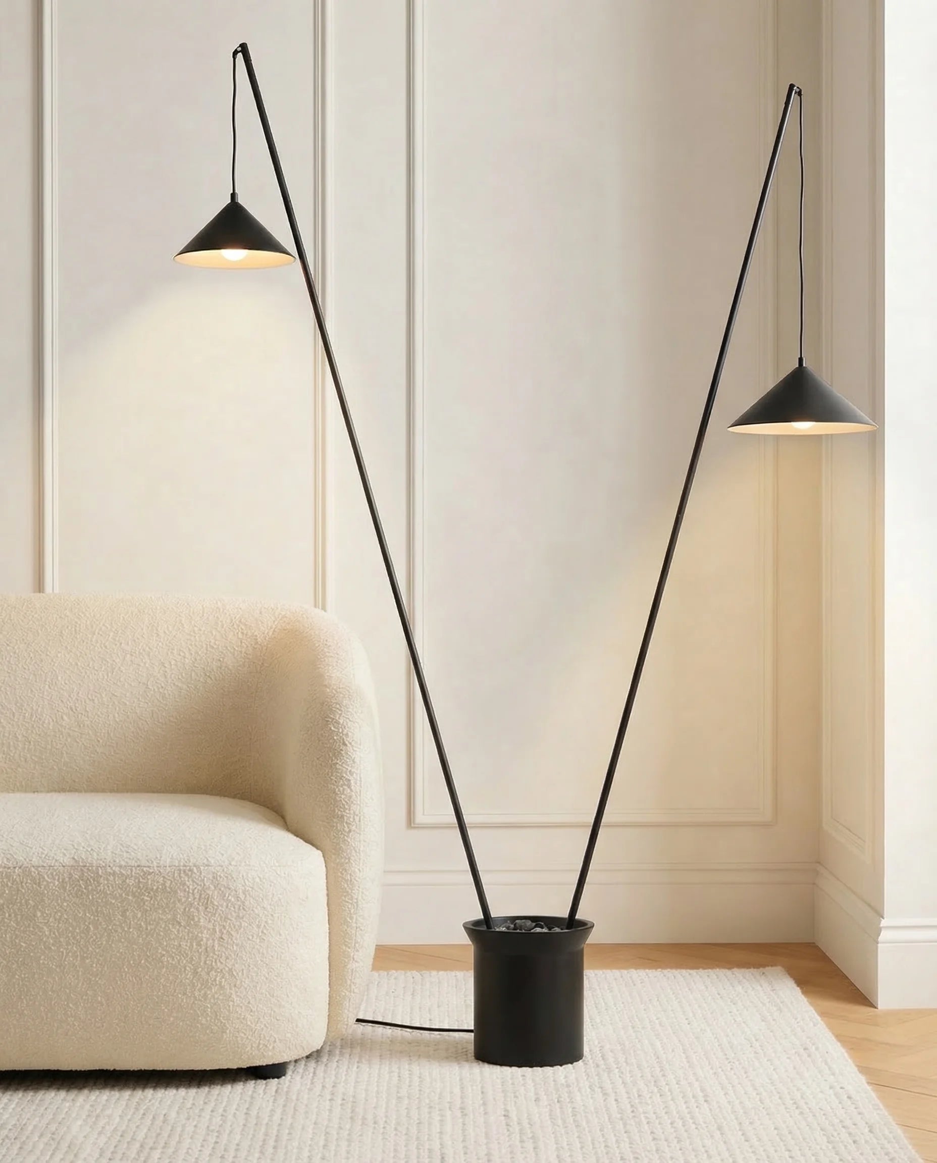 Dual Shade Fishing Arch Floor Lamp Black