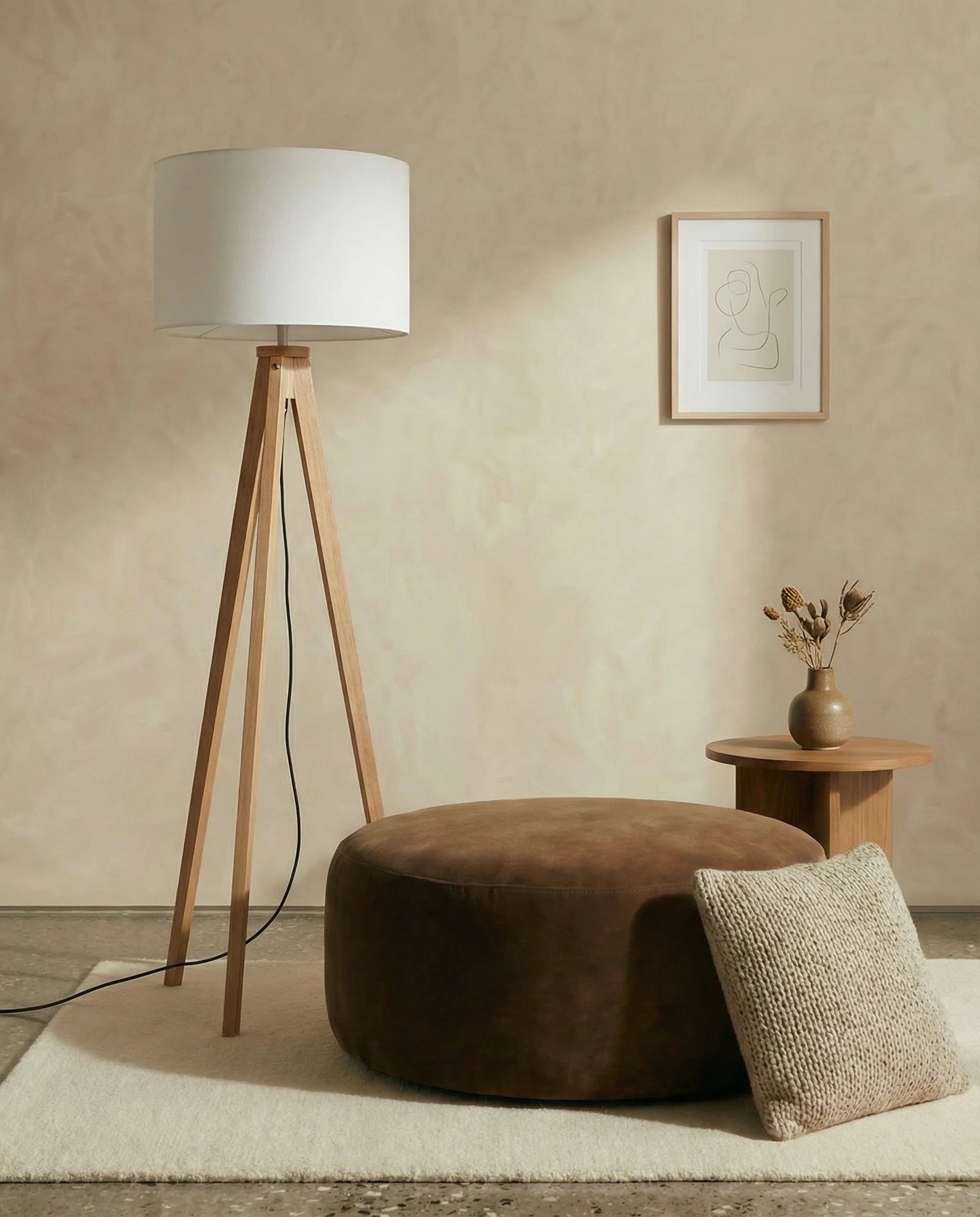 Elania Light Wood Tripod Floor Lamp