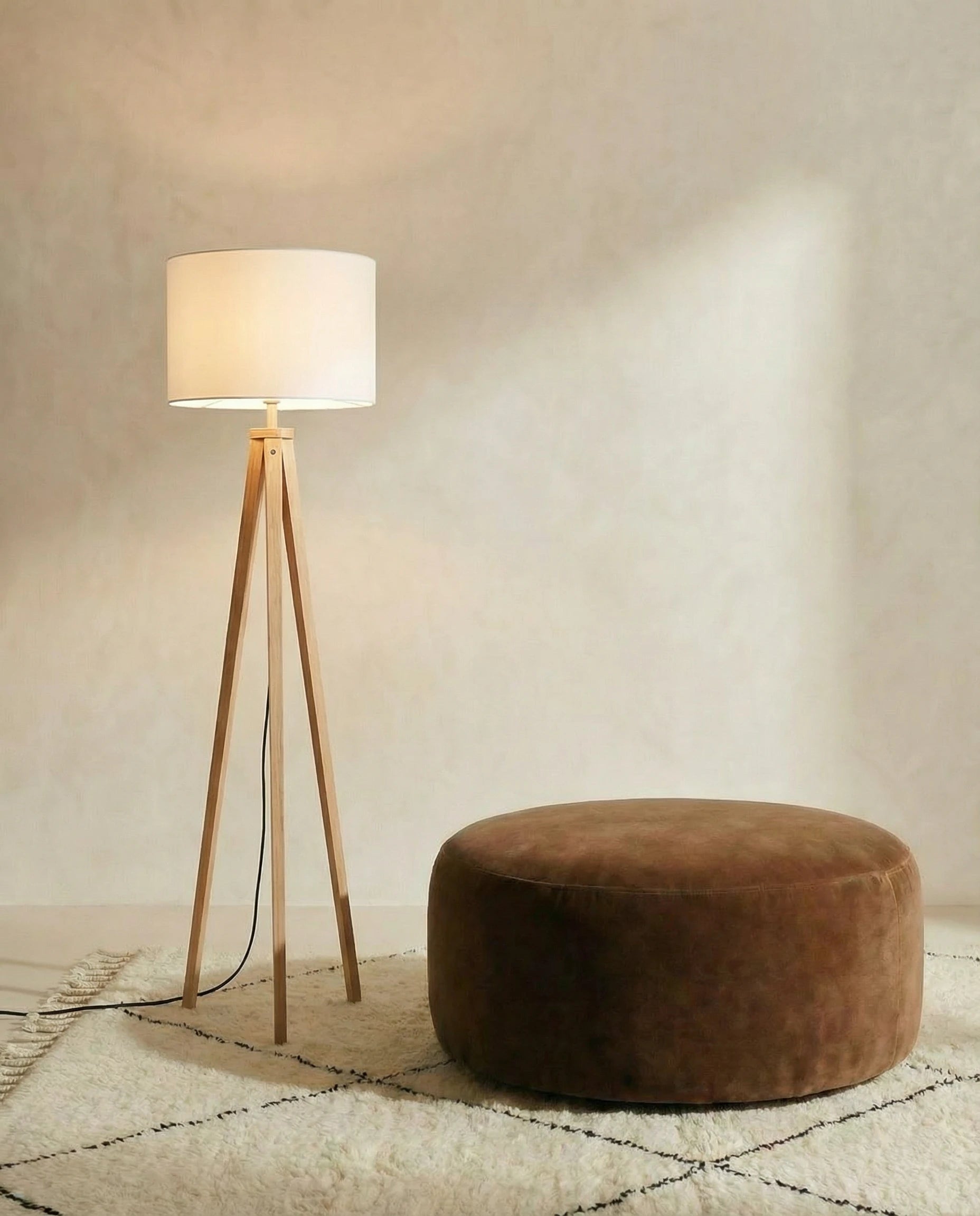 Elania Light Wood Tripod Floor Lamp