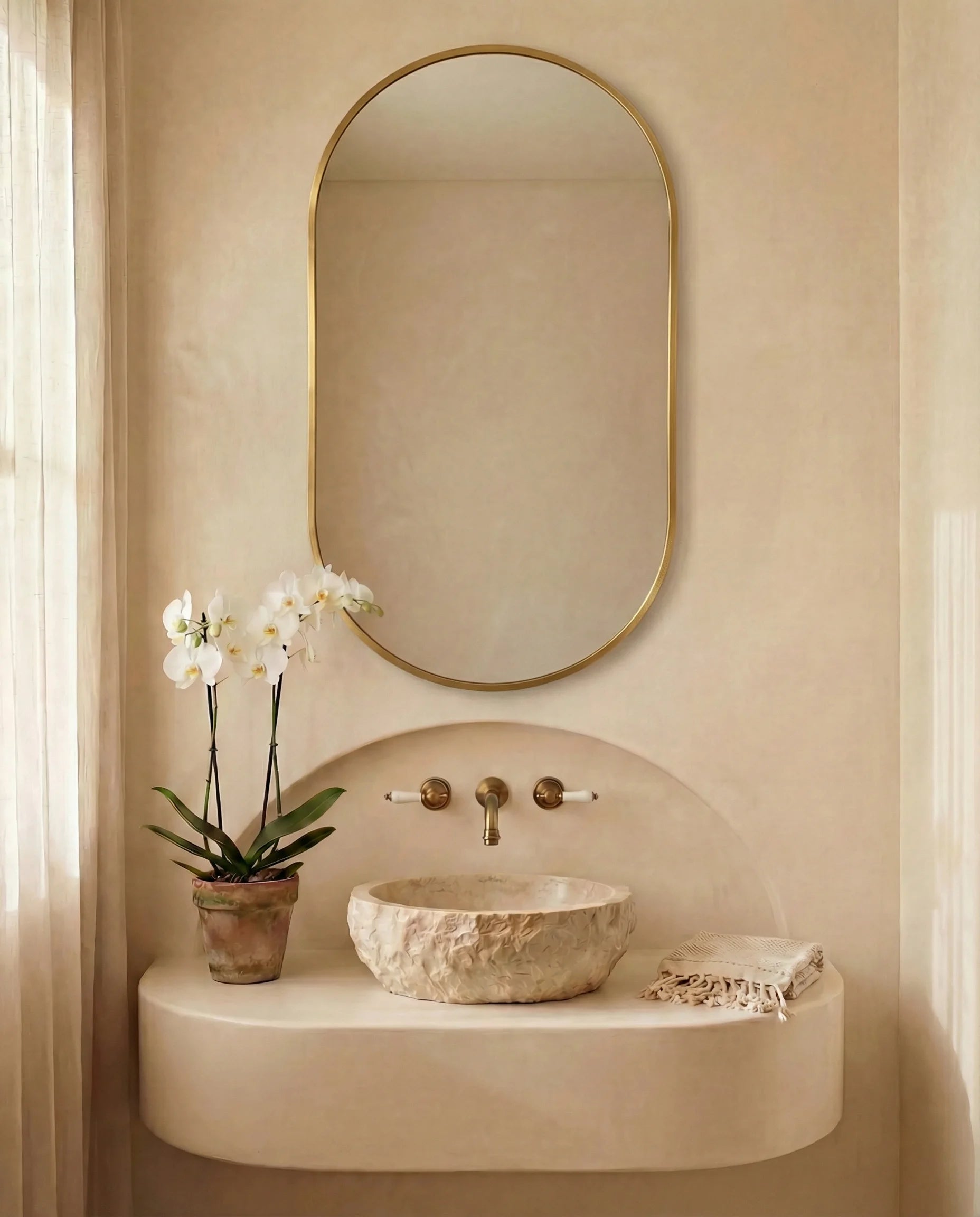 Elegant Golden Framed Capsule Wall Mirror (Oval)