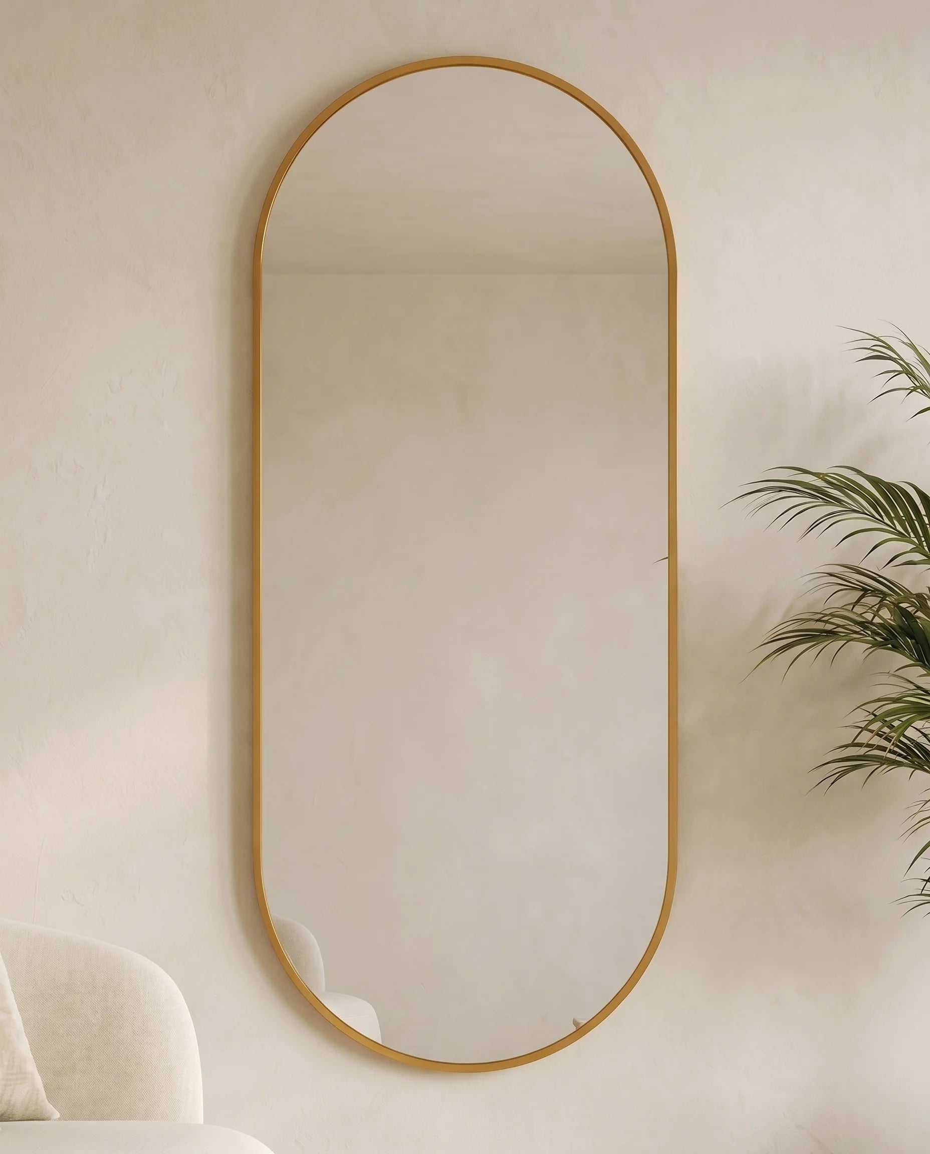 Elegant Golden Framed Capsule Wall Mirror (Oval)
