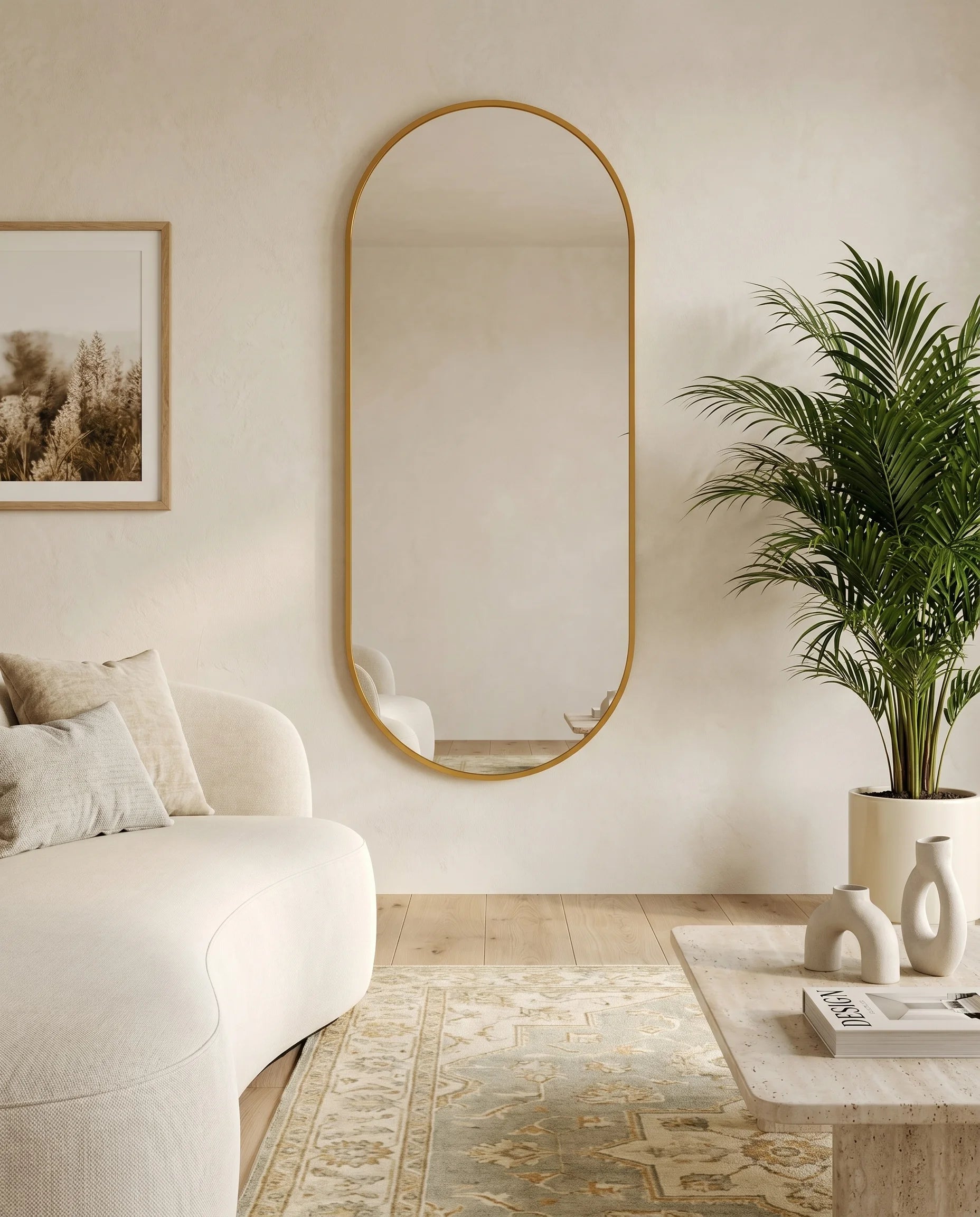 Elegant Golden Framed Capsule Wall Mirror (Oval)