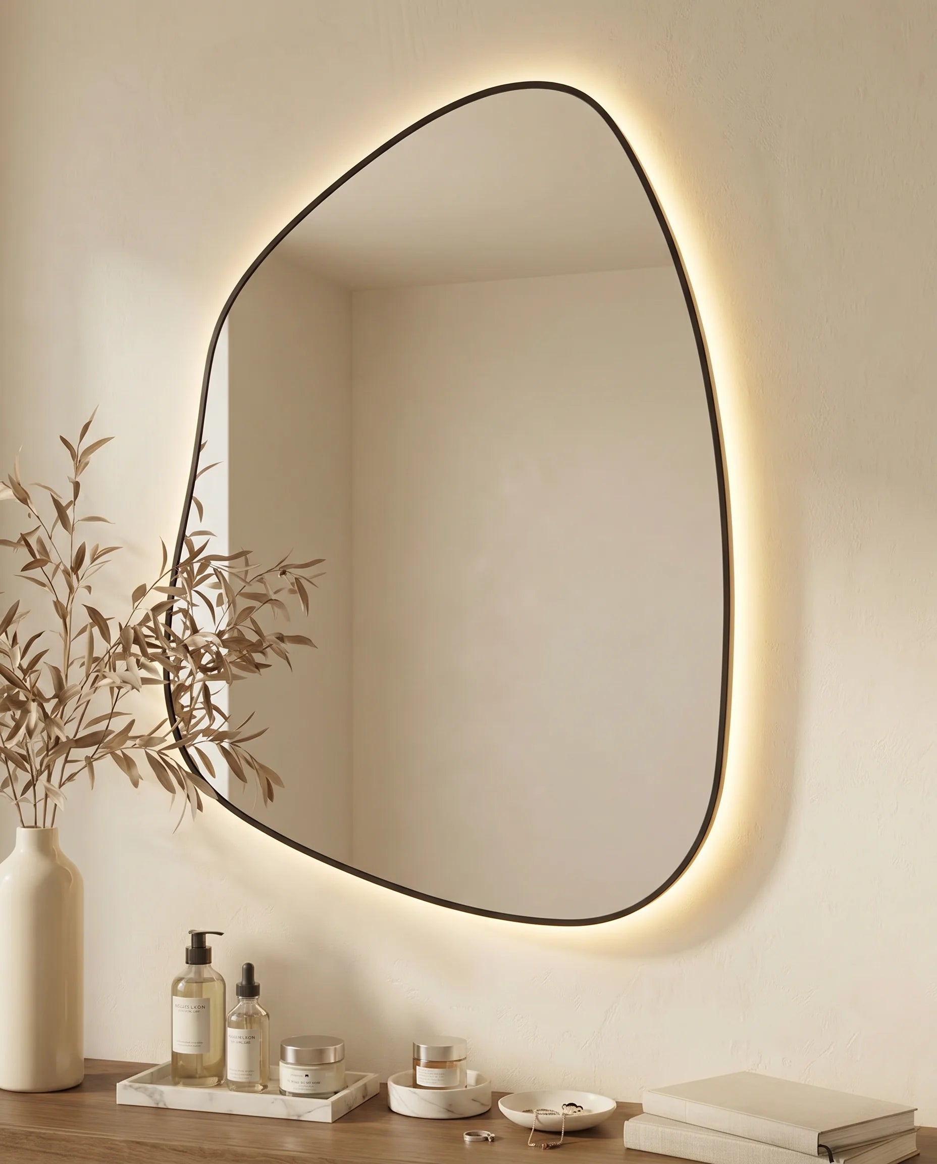 Elsa LED Irregular Black Framed Wall Mirror