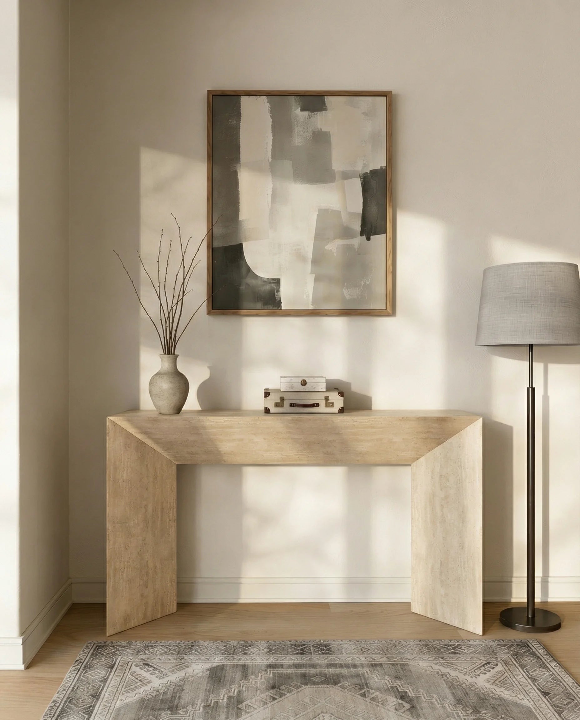 Ember Travertine Waterfall Console Table