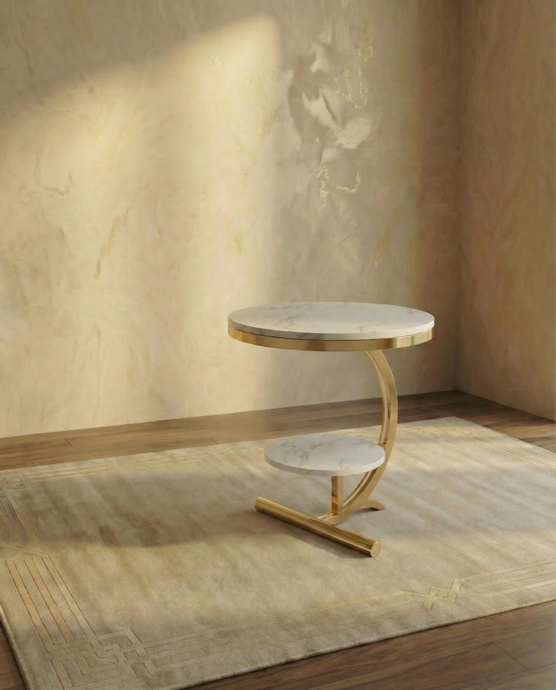 Estella White & Golden Marble Side Table