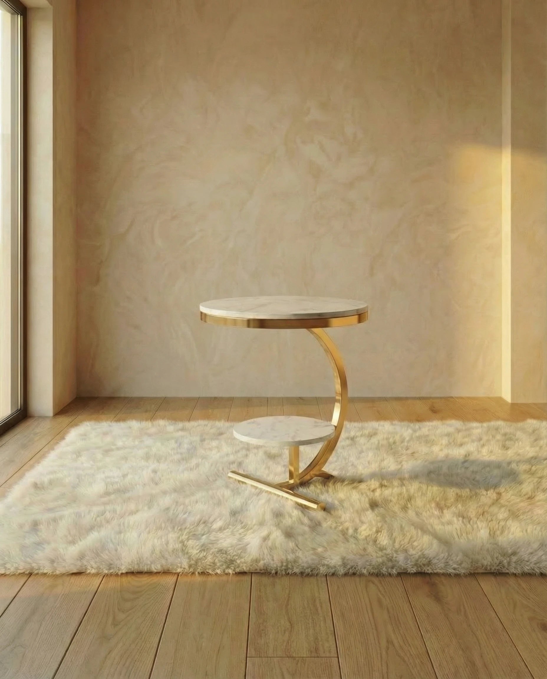 Estella White & Golden Marble Side Table