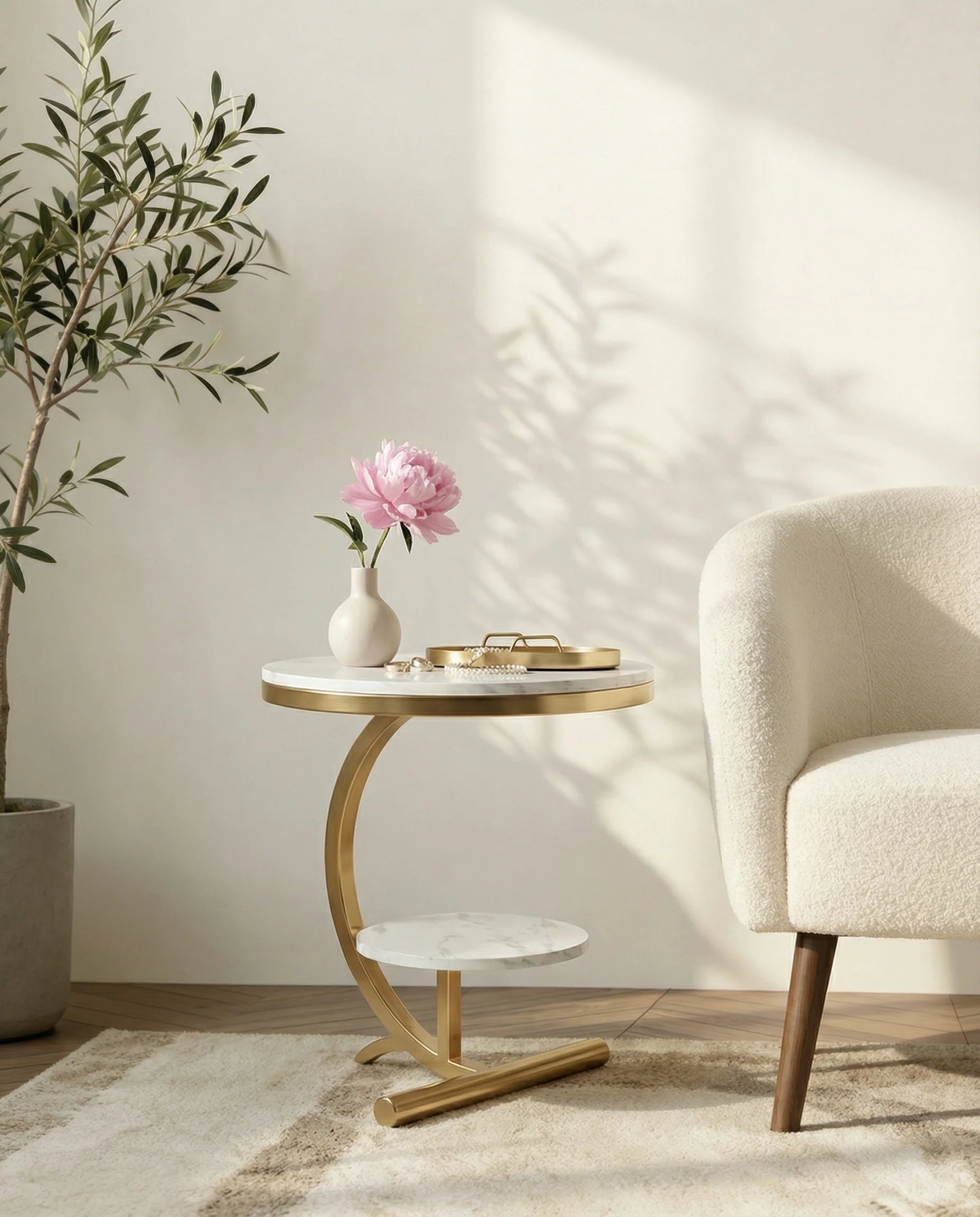 Estella White & Golden Marble Side Table