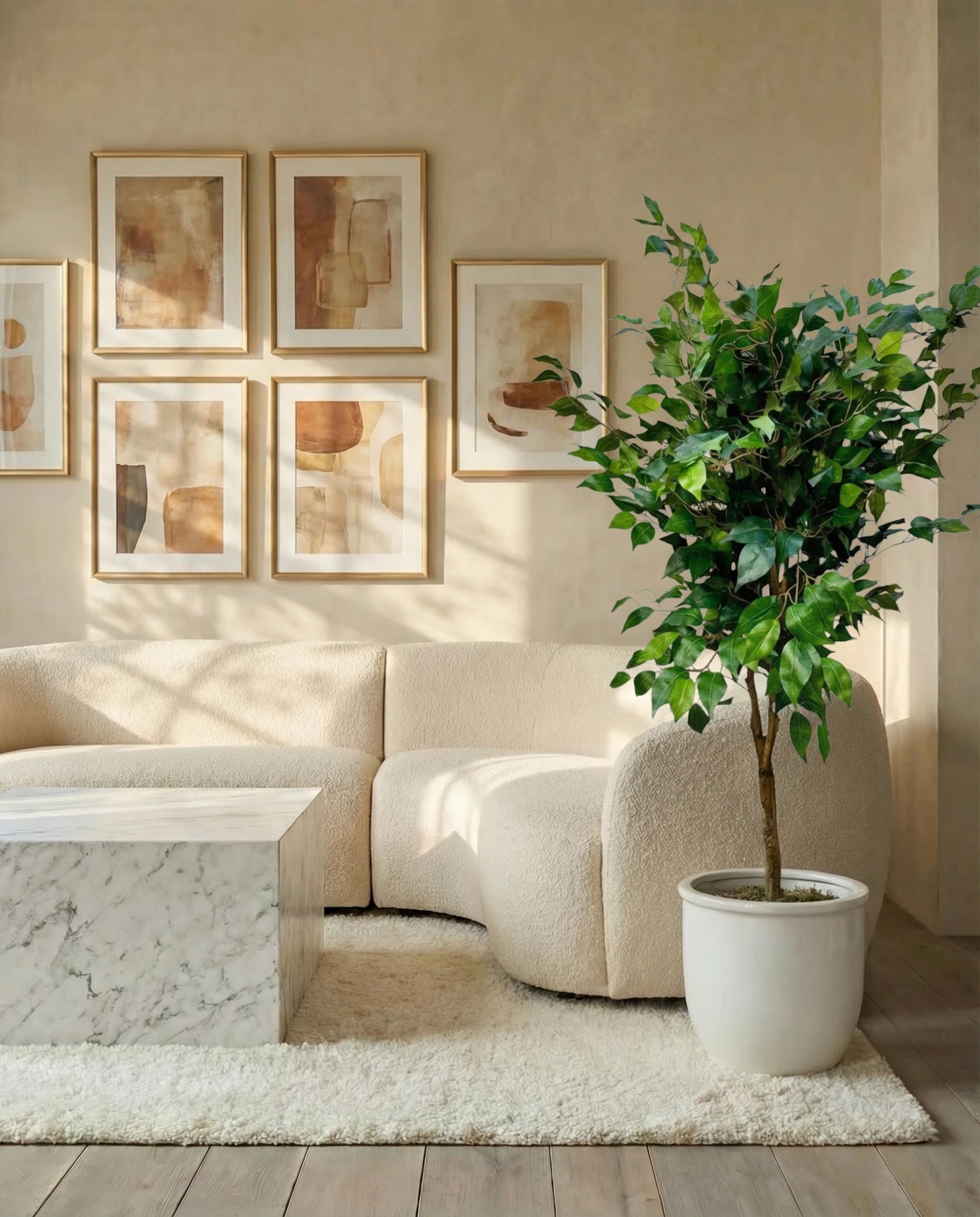 Ficus Benjamina weeping fig artificial plant, full view