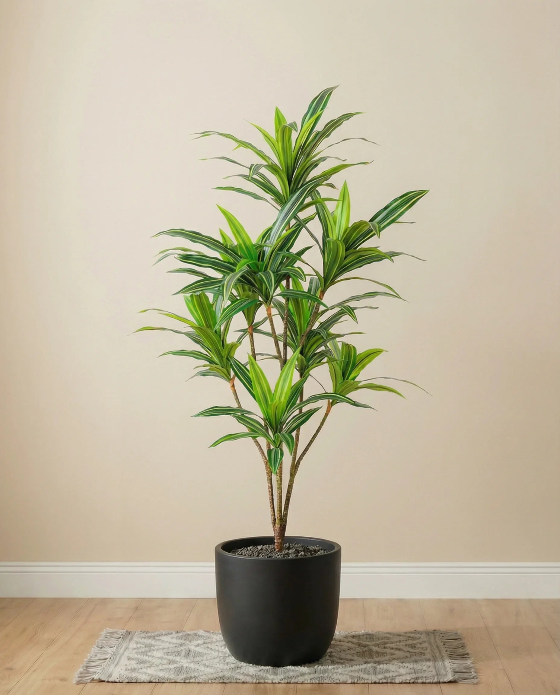 Single-stem variegated yucca artificial plant