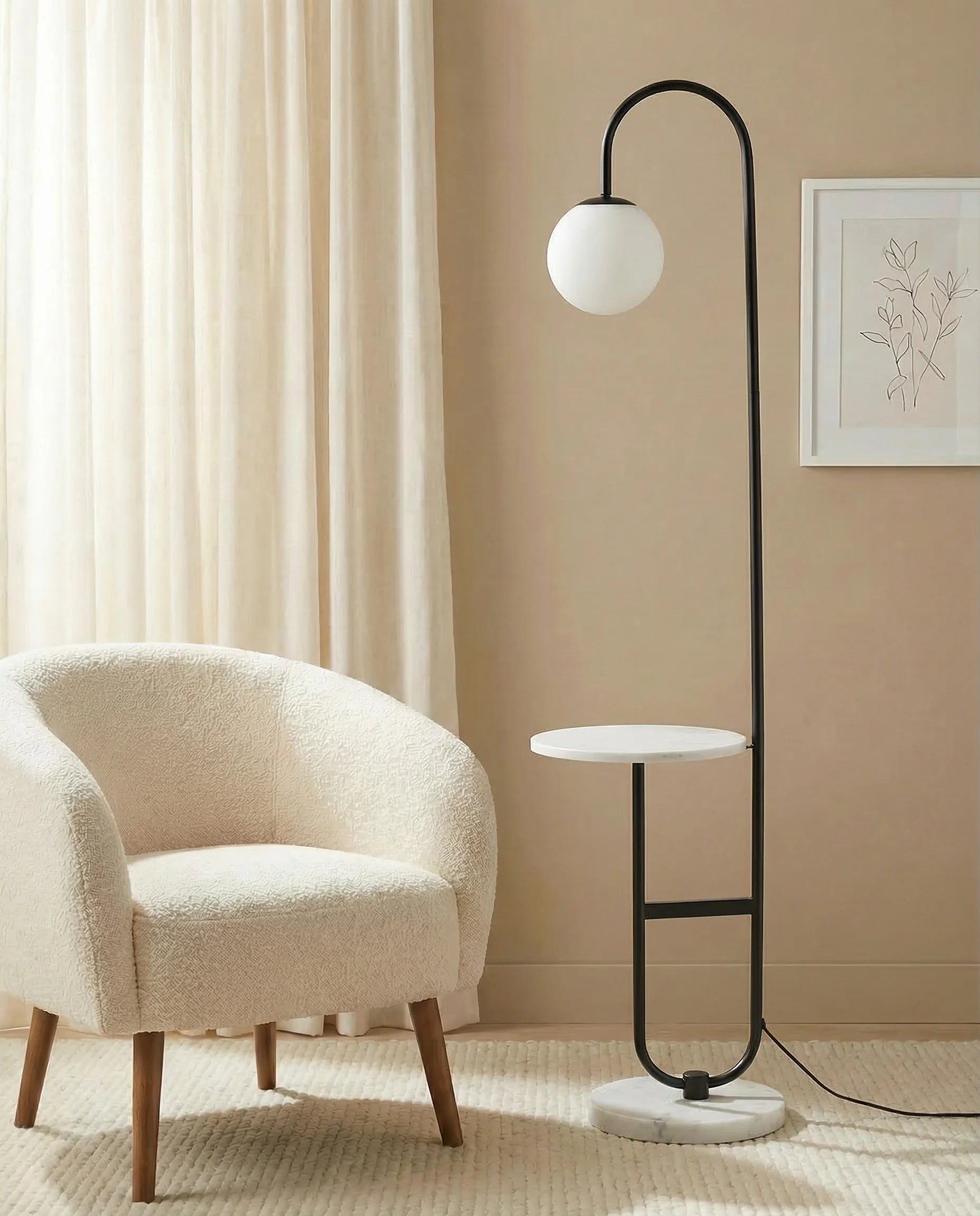Giovanni  2-in-1 Black Floor Lamp with Side Table