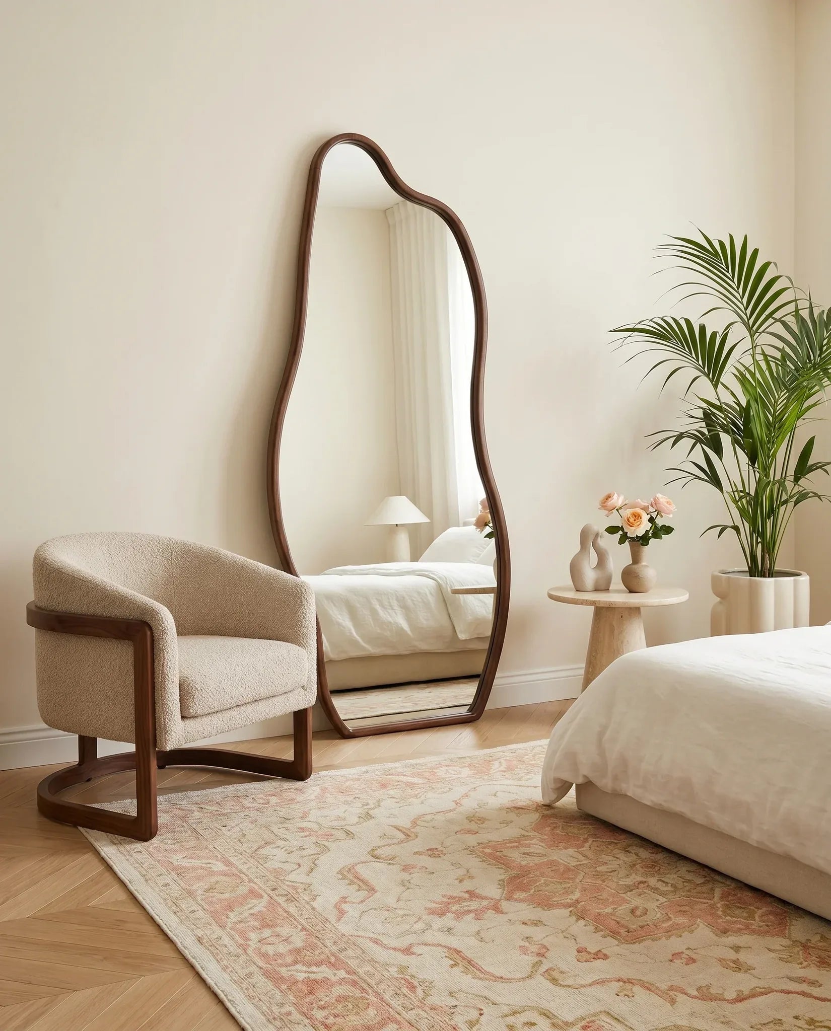 Hazel dark brown wavy irregular dressing mirror, full view