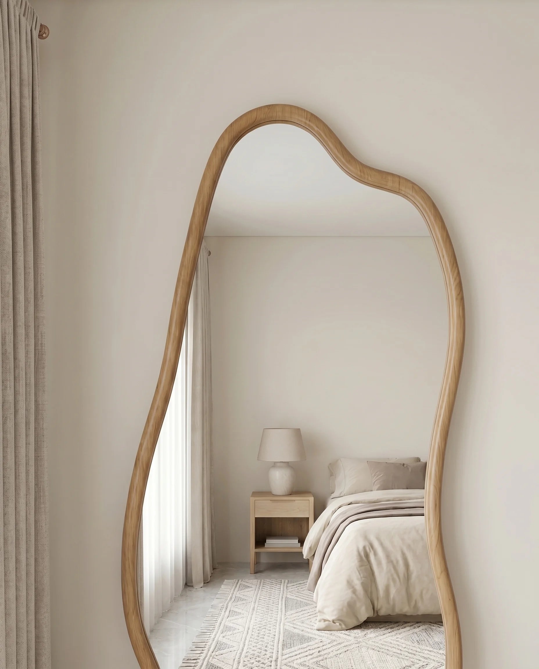 Hazel light brown wavy dressing mirror in a Dubai bedroom