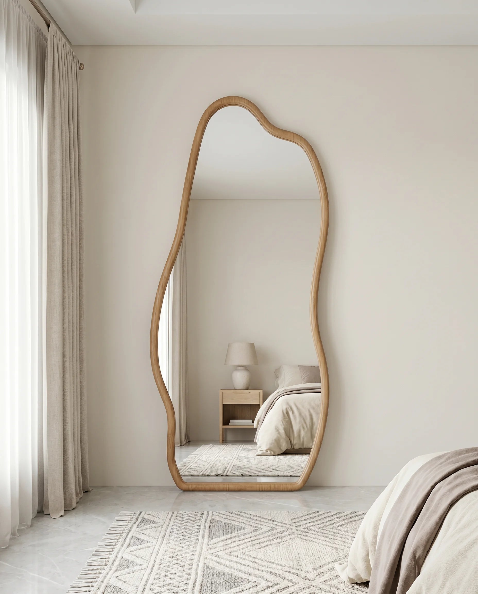 Hazel light brown wavy irregular dressing mirror, full view